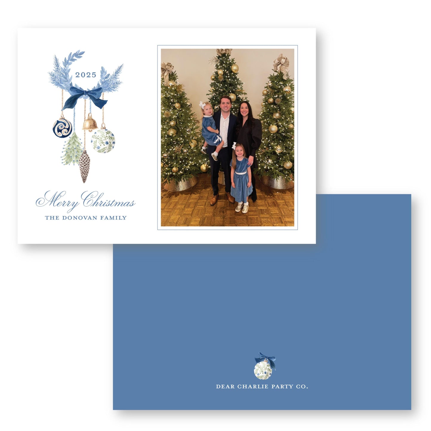 Holiday Blues Wreath Card | 5x7 Holiday Photo Card with Envelope