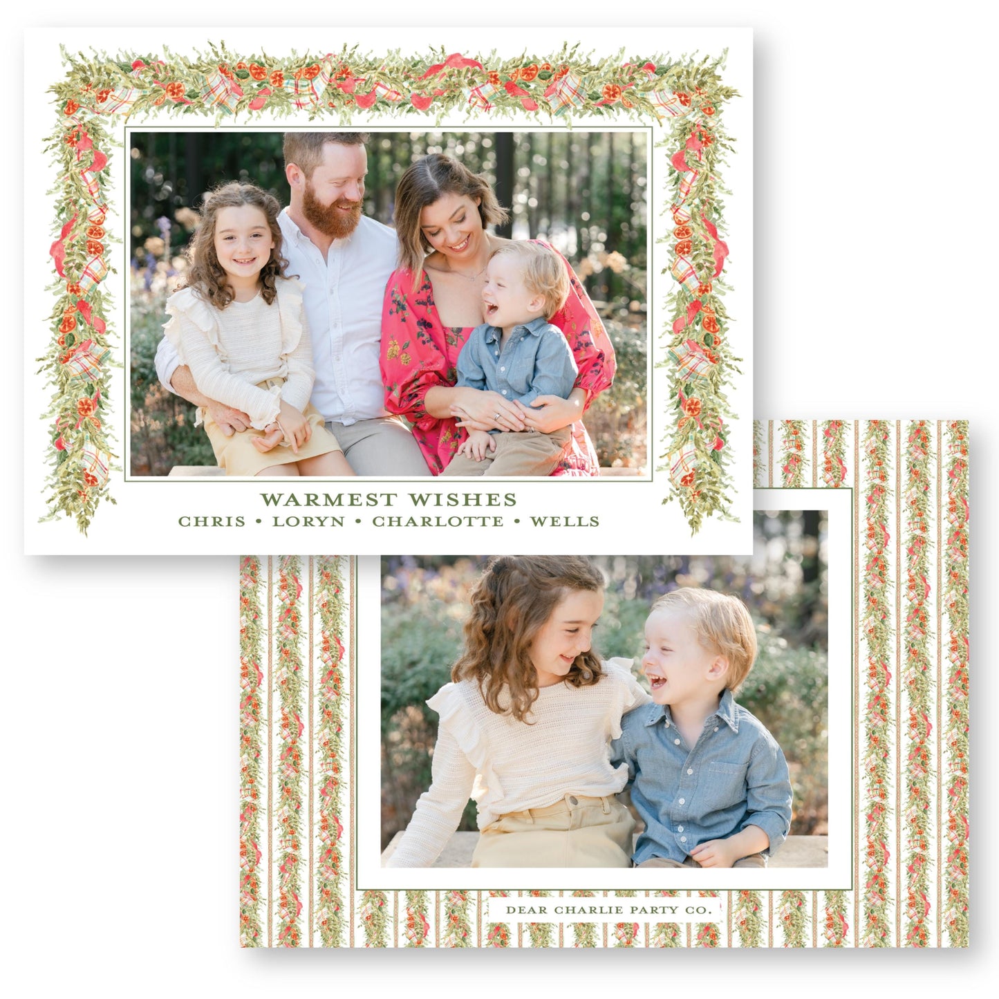 Pomander and Plaid Wreath | 5x7 Holiday Photo Card with Envelope