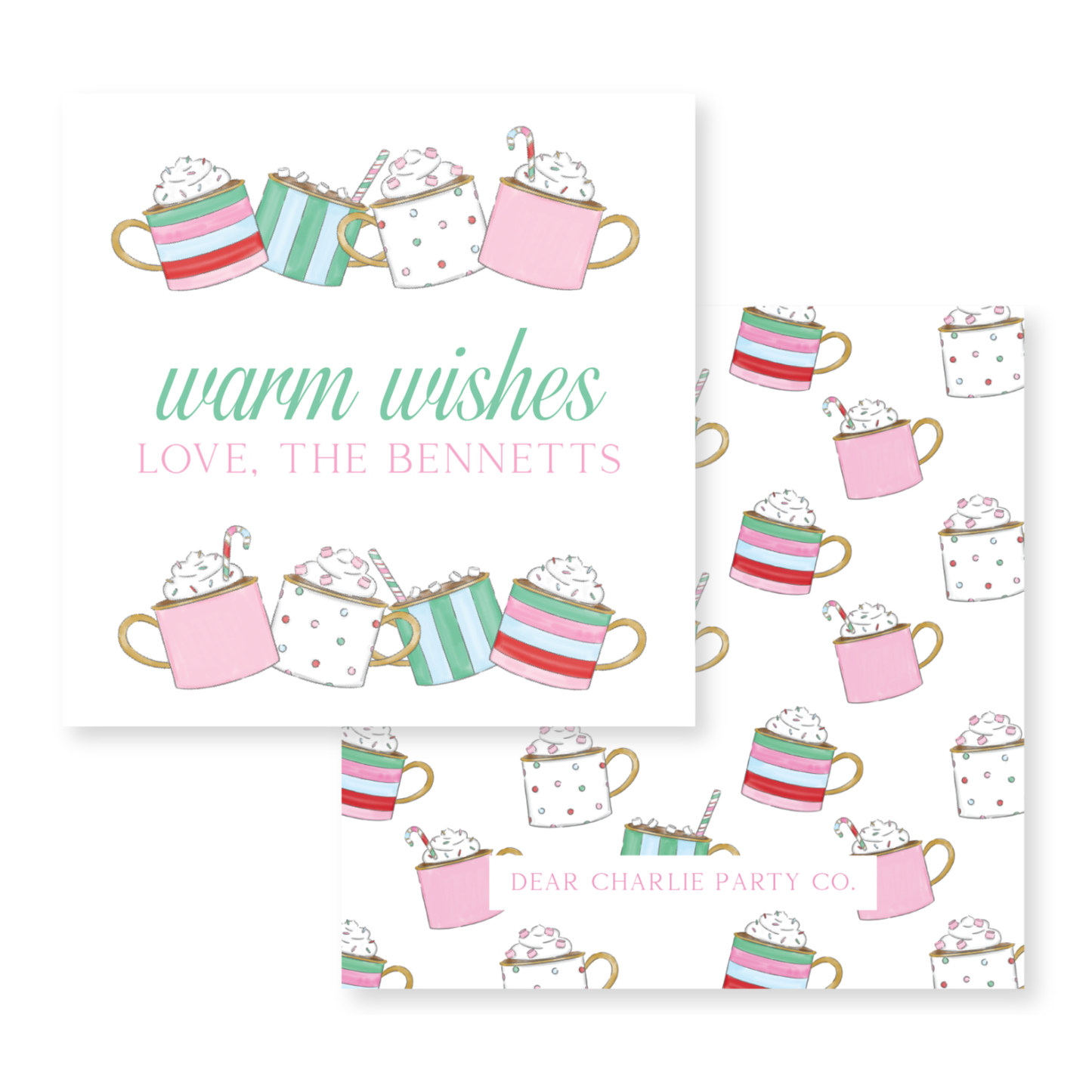 two greeting cards with coffee cups on them