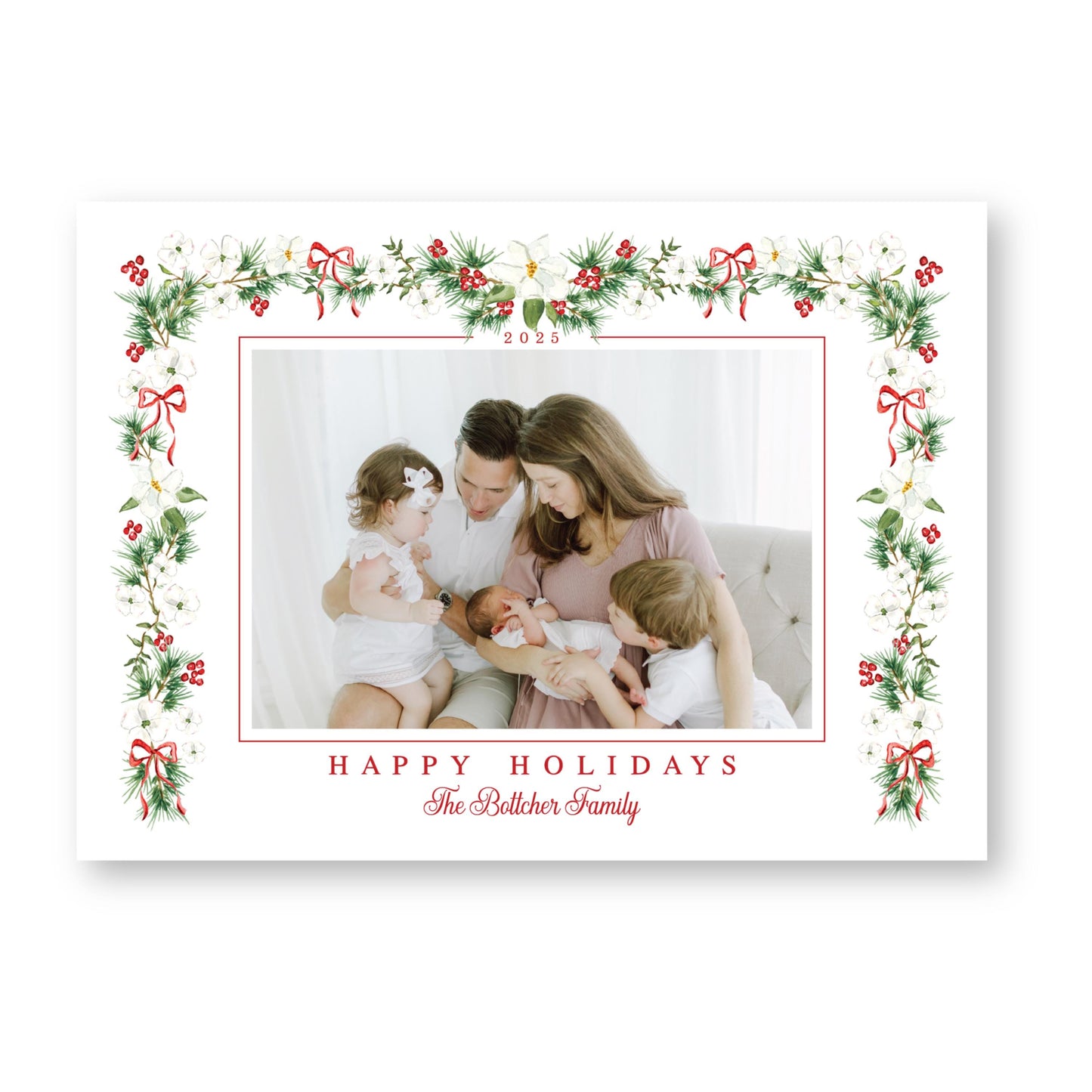 Merry Magnolias in Red | 5x7 Holiday Photo Card with Envelope