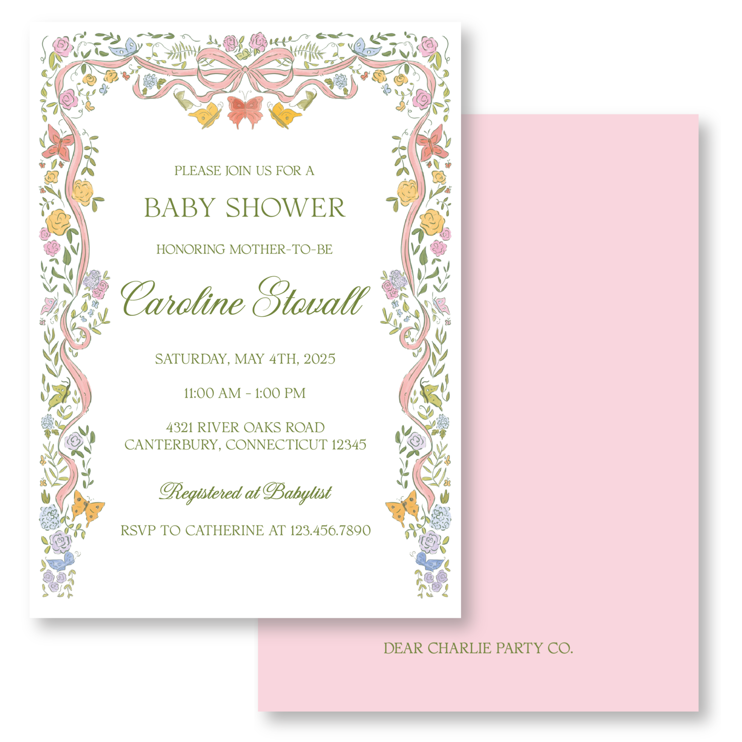 Bows and Butterflies Girl Baby Shower Invitation