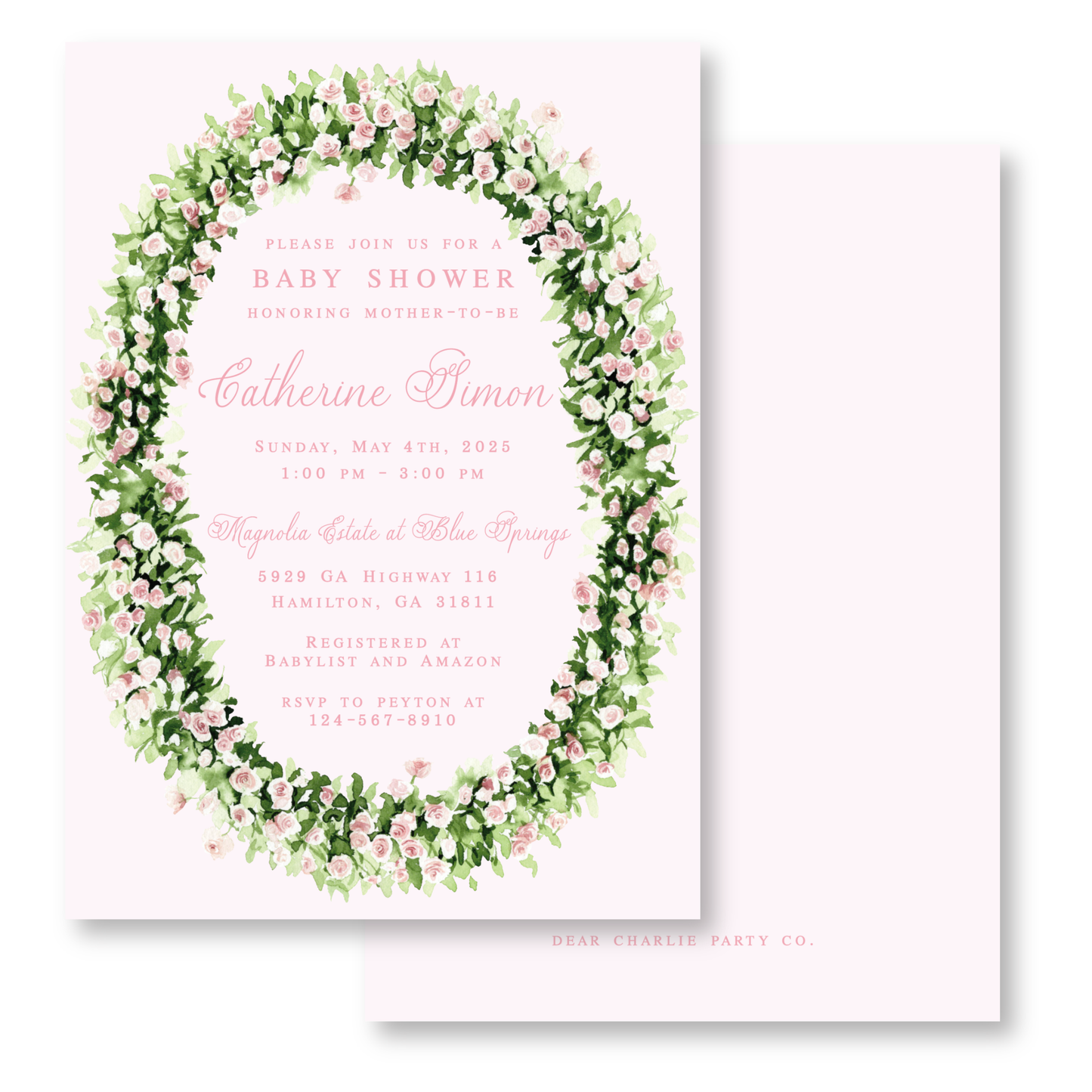 Floral Oval Frame Girl Baby Shower Invitation