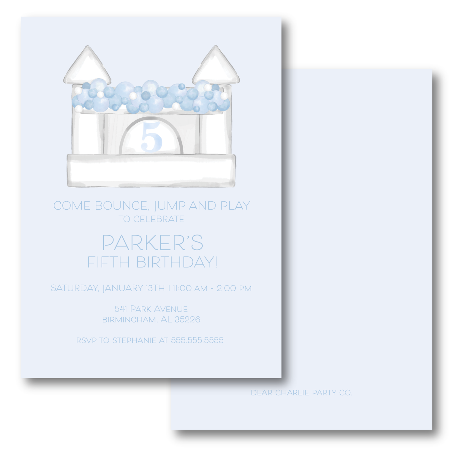 Bounce House Blue Birthday Invitation