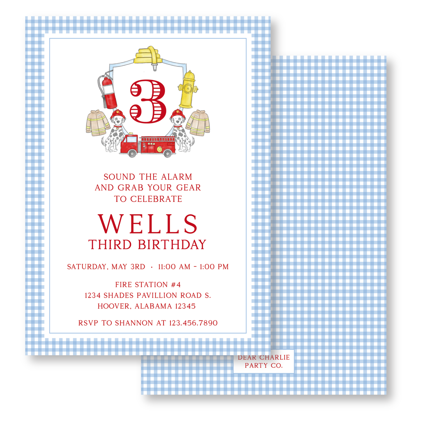 Firetruck Birthday Invitation in Blue