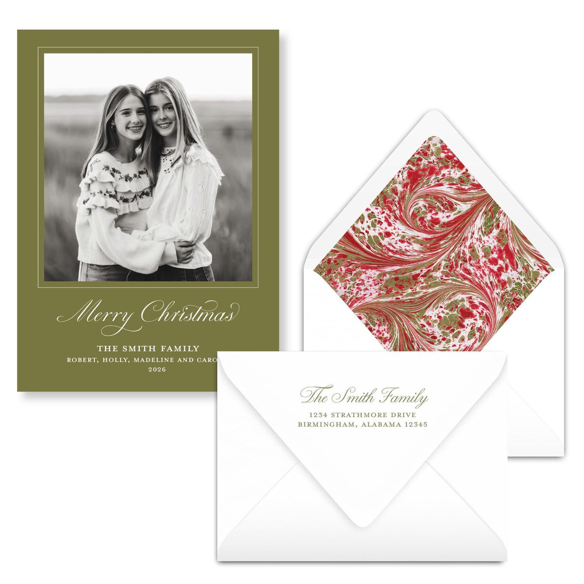 Merry Marble Traditional Classic Green | 2026 Holiday Card