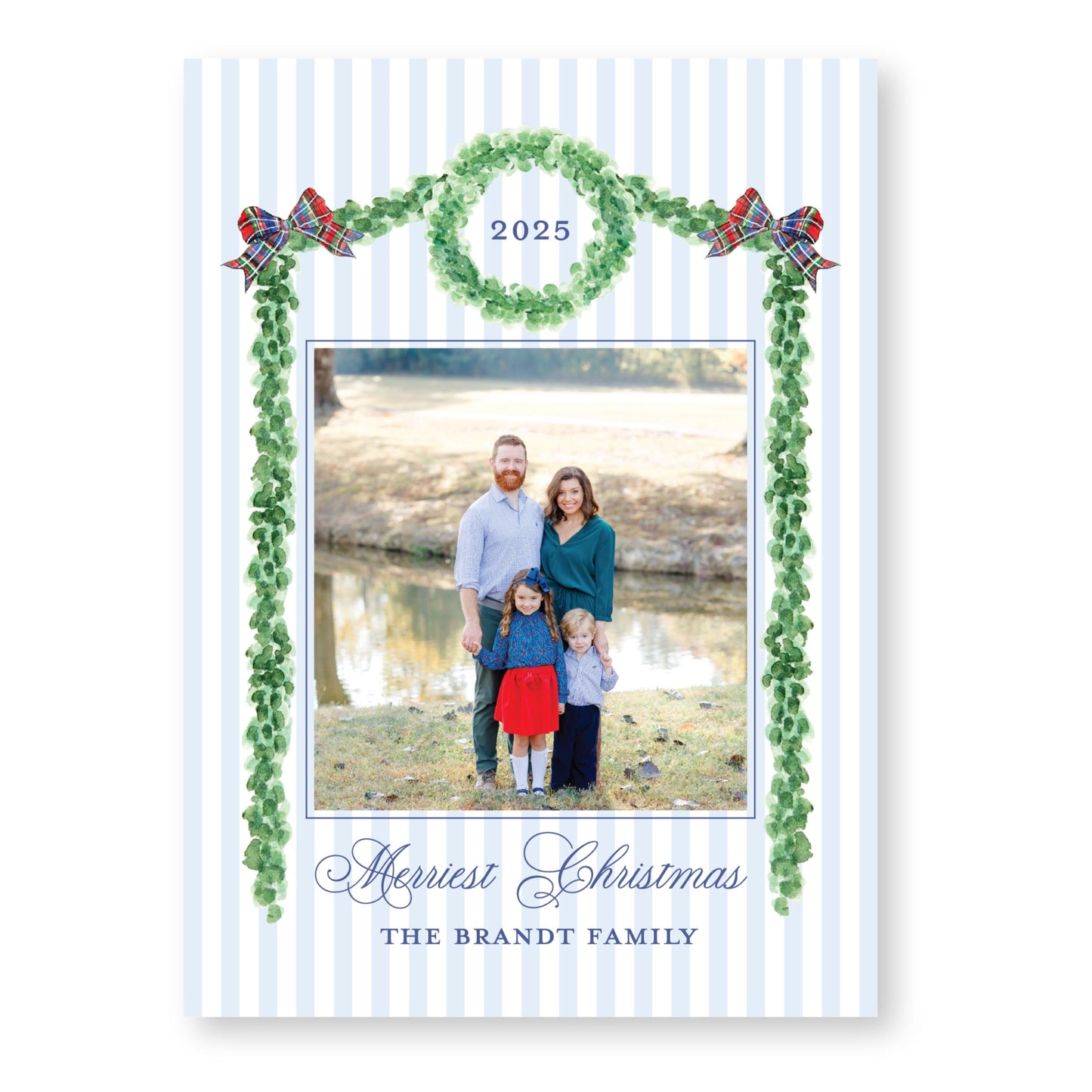 Boxwood and Bows Frame | 5x7 Holiday Photo Card with Envelope