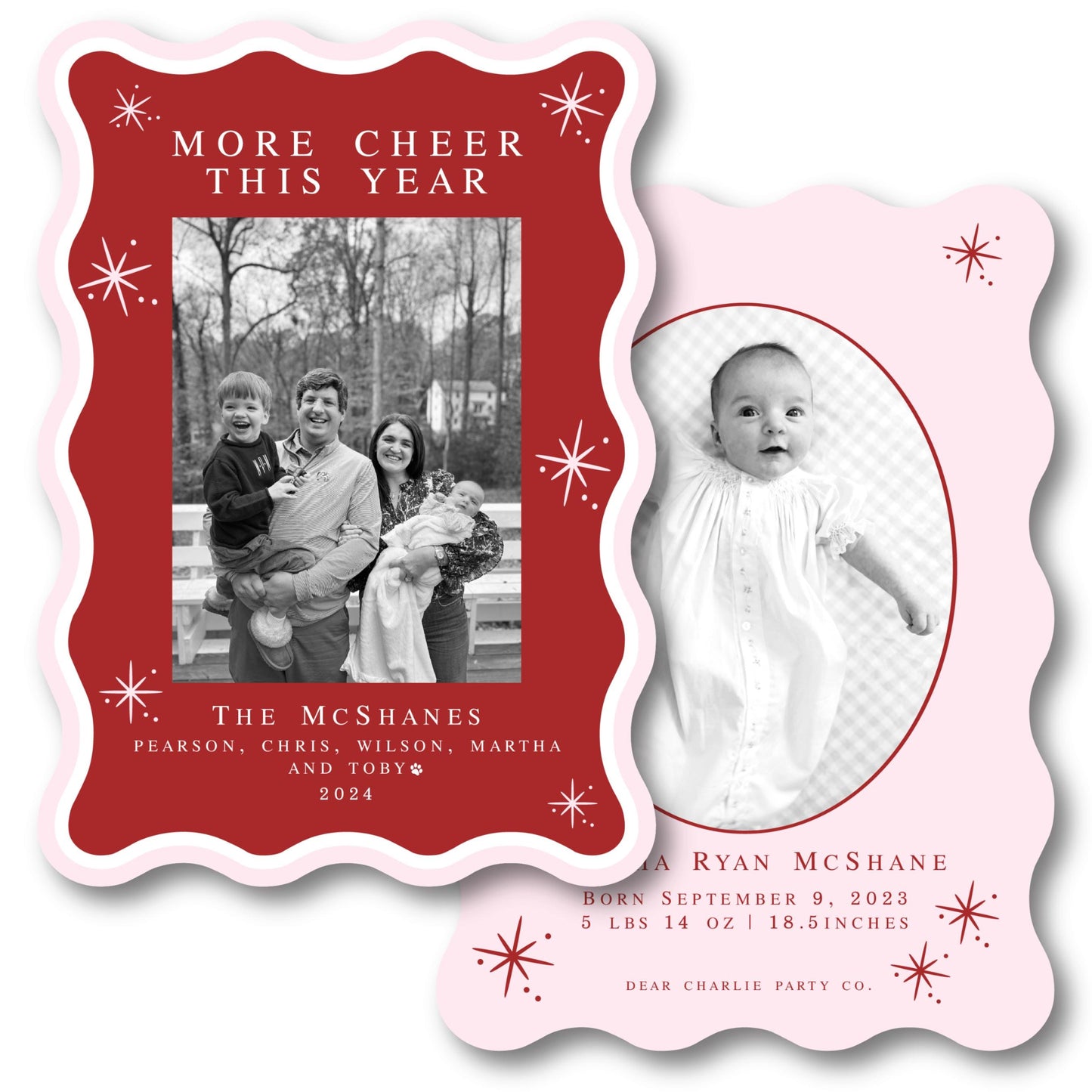PRINTED Die Cut Holiday Card | Holiday Hues in Red and Pink | 5x7 Photo Card with Envelope