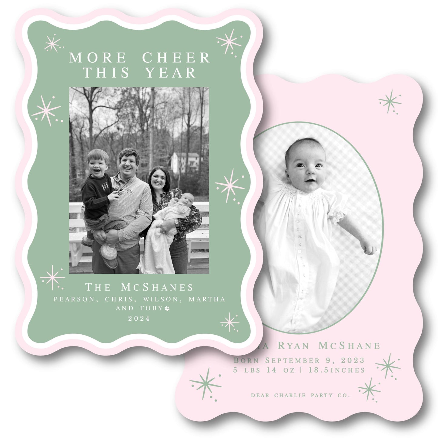 PRINTED Die Cut Holiday Card | Holiday Hues in Pink and Sage | 5x7 Photo Card with Envelope