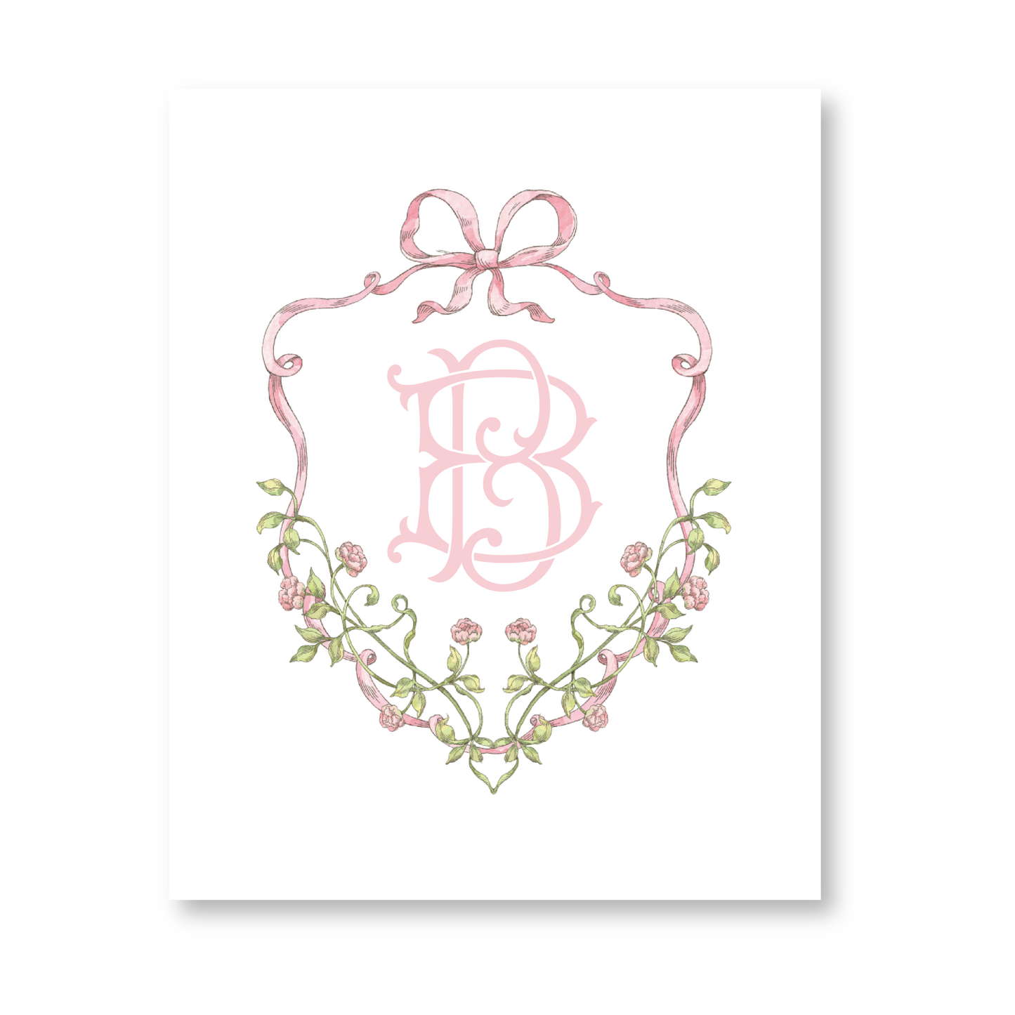 Pink Floral Crest with Monogram Sign