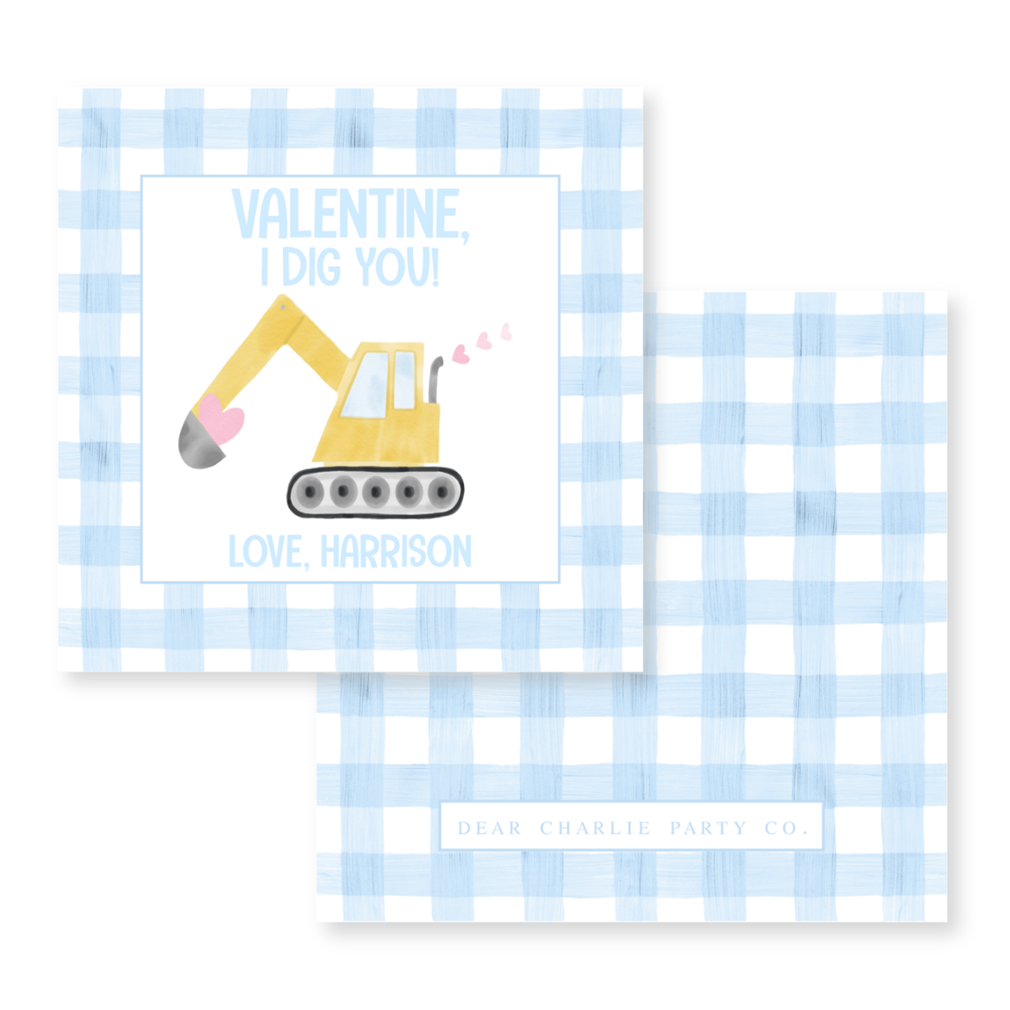 a card with a picture of a bulldozer on it