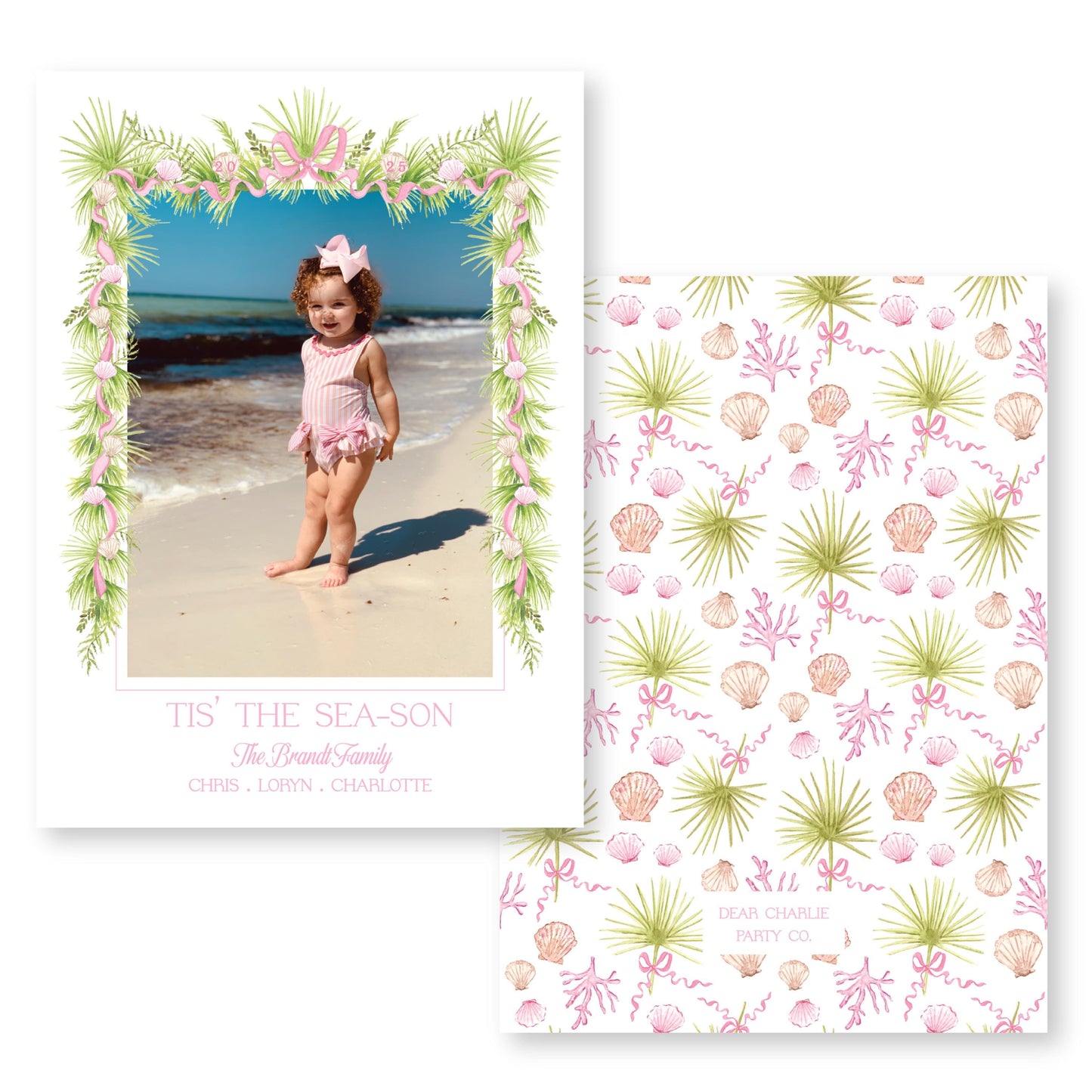 Holiday in the Sun Card in Pink | 5x7 Holiday Photo Card with Envelope
