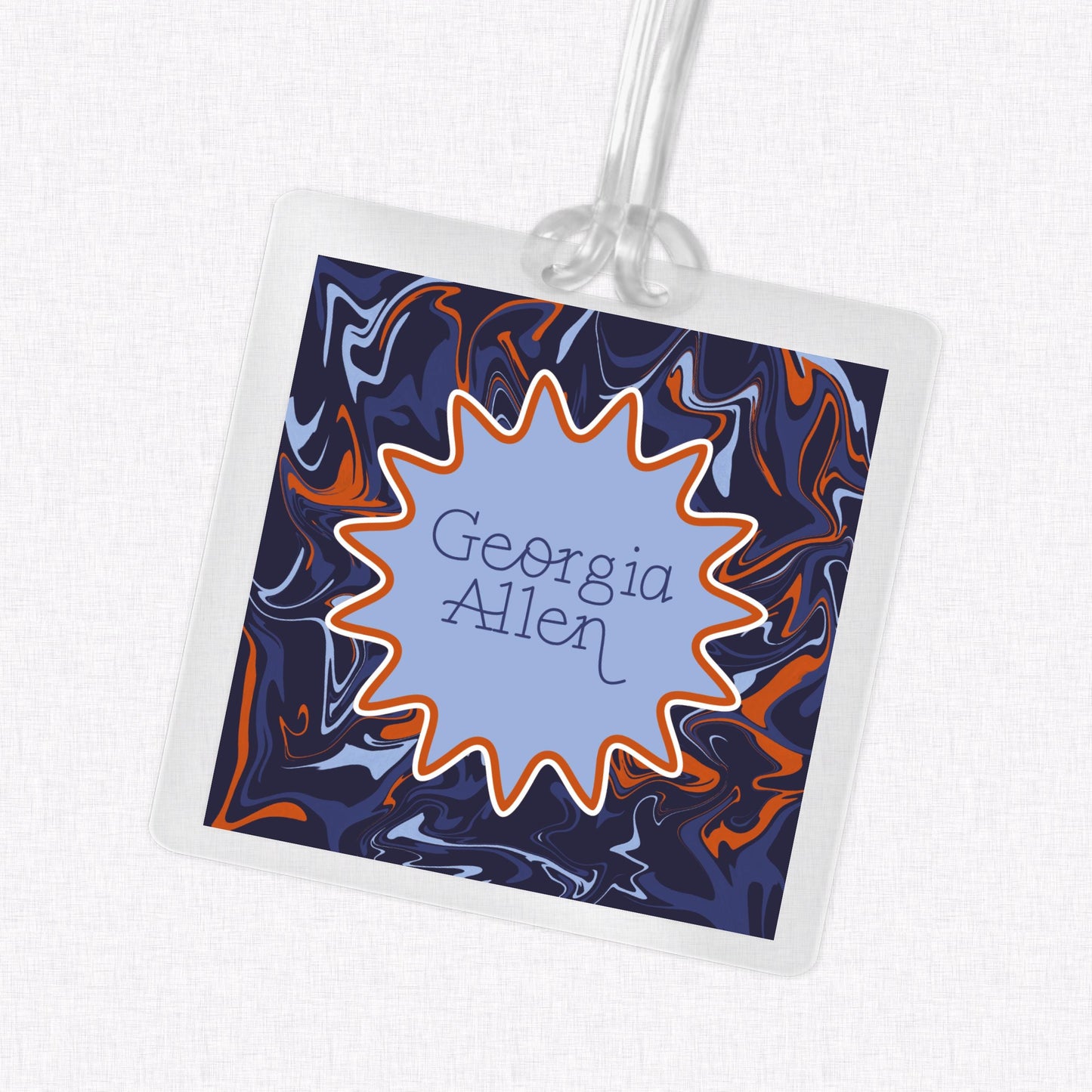 Navy and Orange Marble Bag Tag, Luggage Tag, Laminated Bag Tag