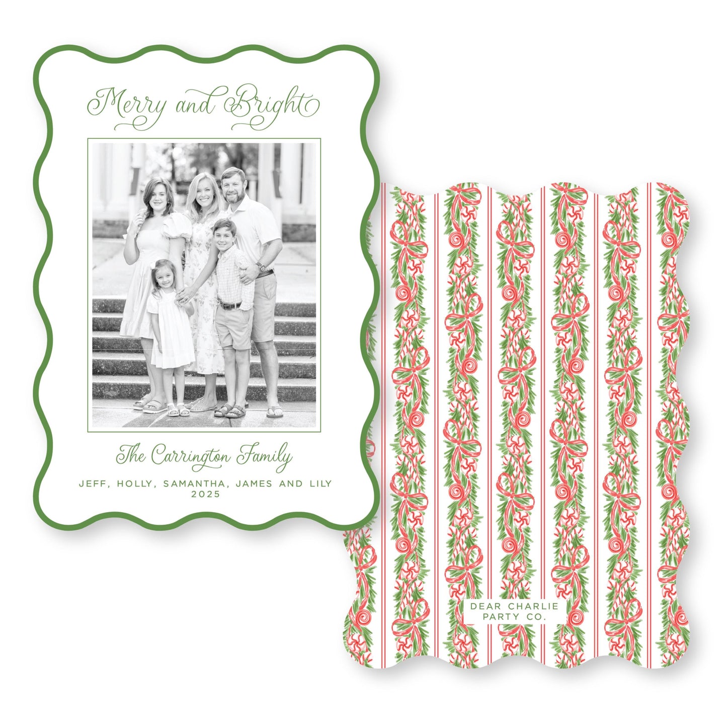 PRINTED Die Cut Holiday Card | Candy Coated Christmas in Pink | 5x7 Holiday Photo Card with Envelope