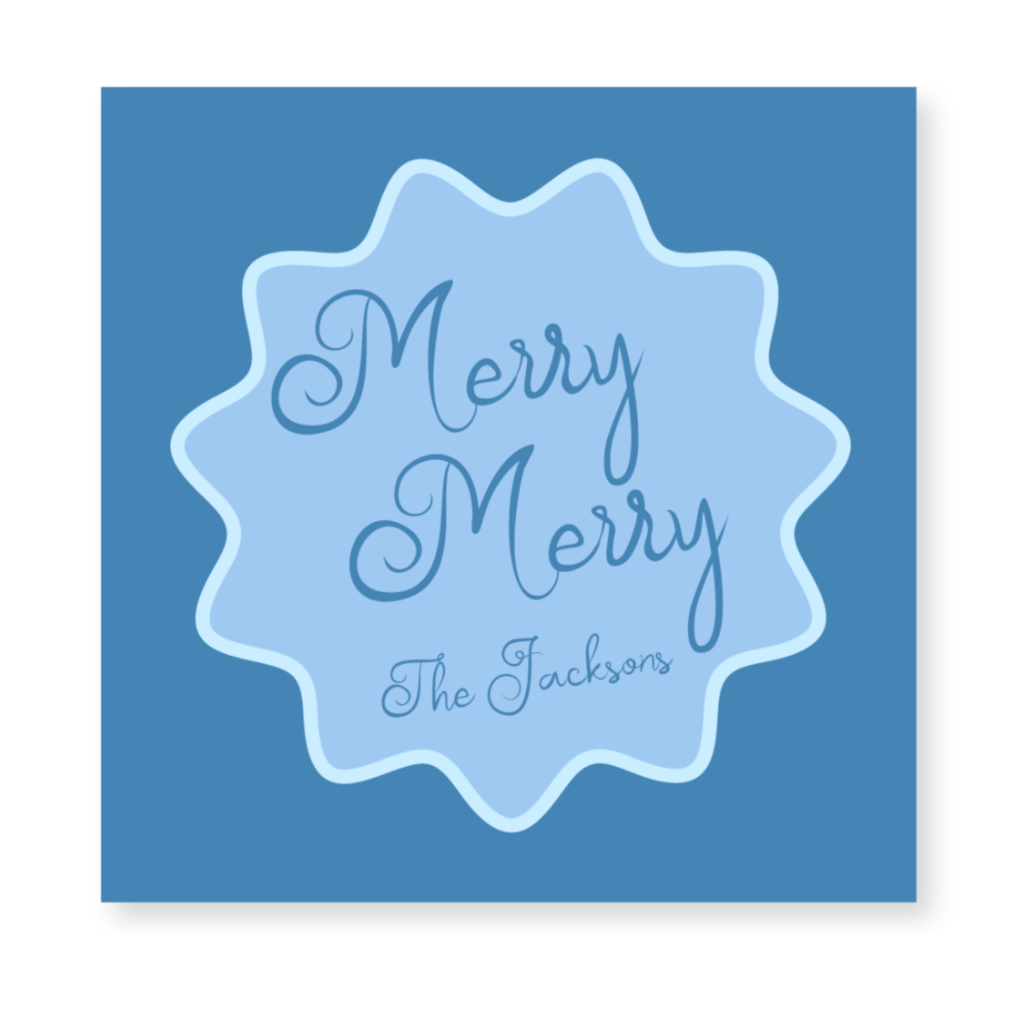 a blue christmas card with the words merry merry