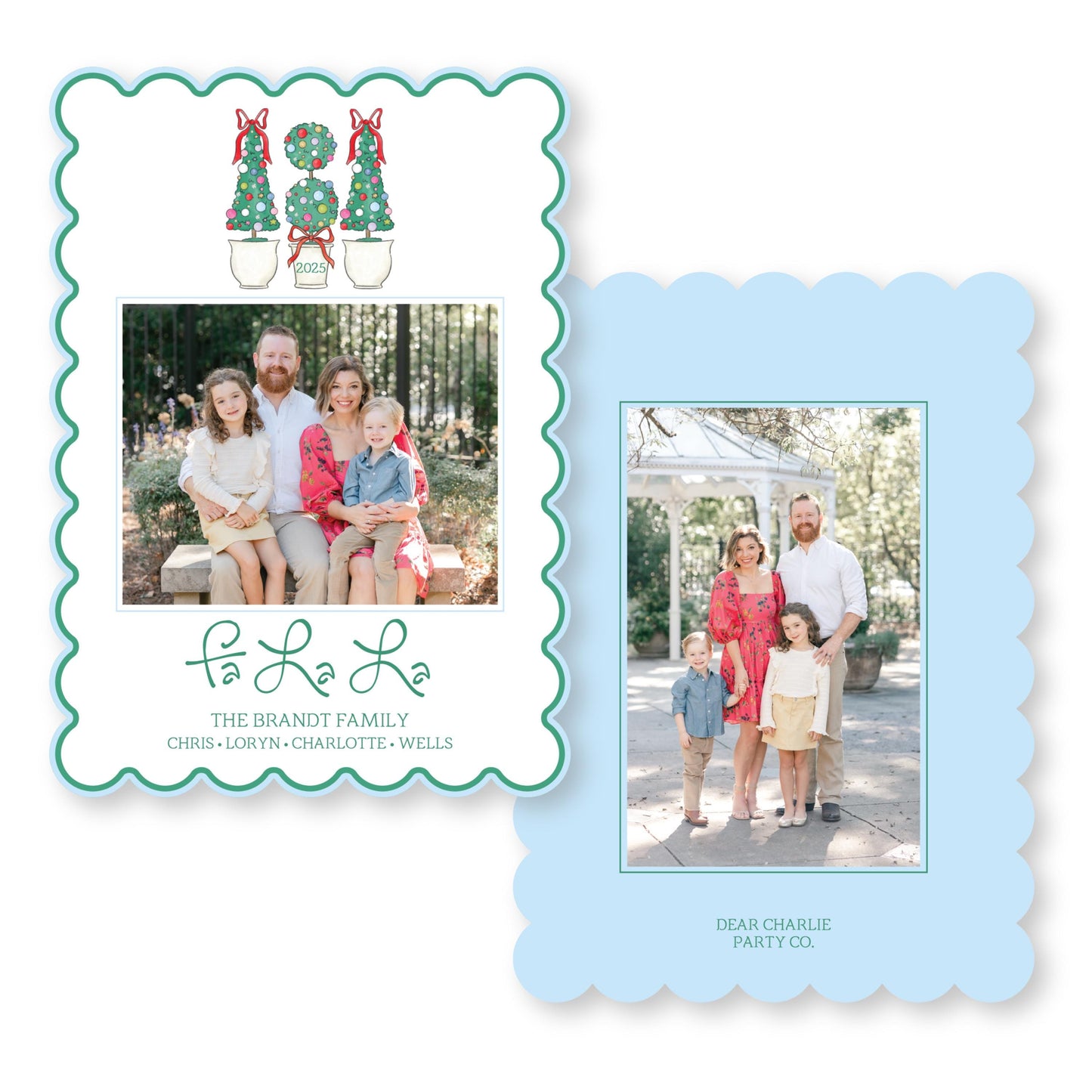 PRINTED Die Cut Holiday Card | Tis the Topiary Scallop Card | 5x7 Holiday Photo Card with Envelope