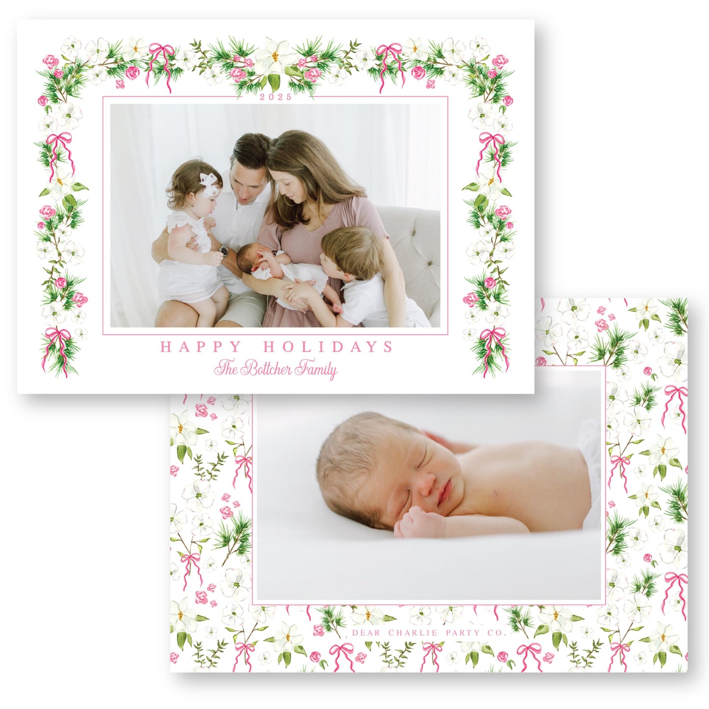 Merry Magnolias in Pink | 5x7 Holiday Photo Card with Envelope