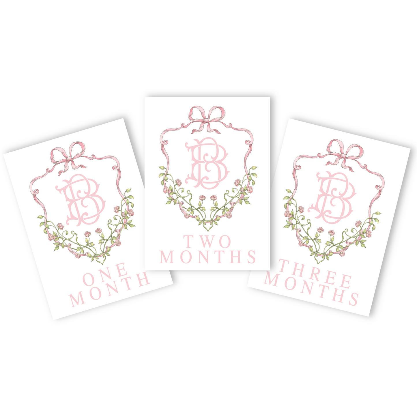 Personalized Pink Floral Crest Milestone Cards