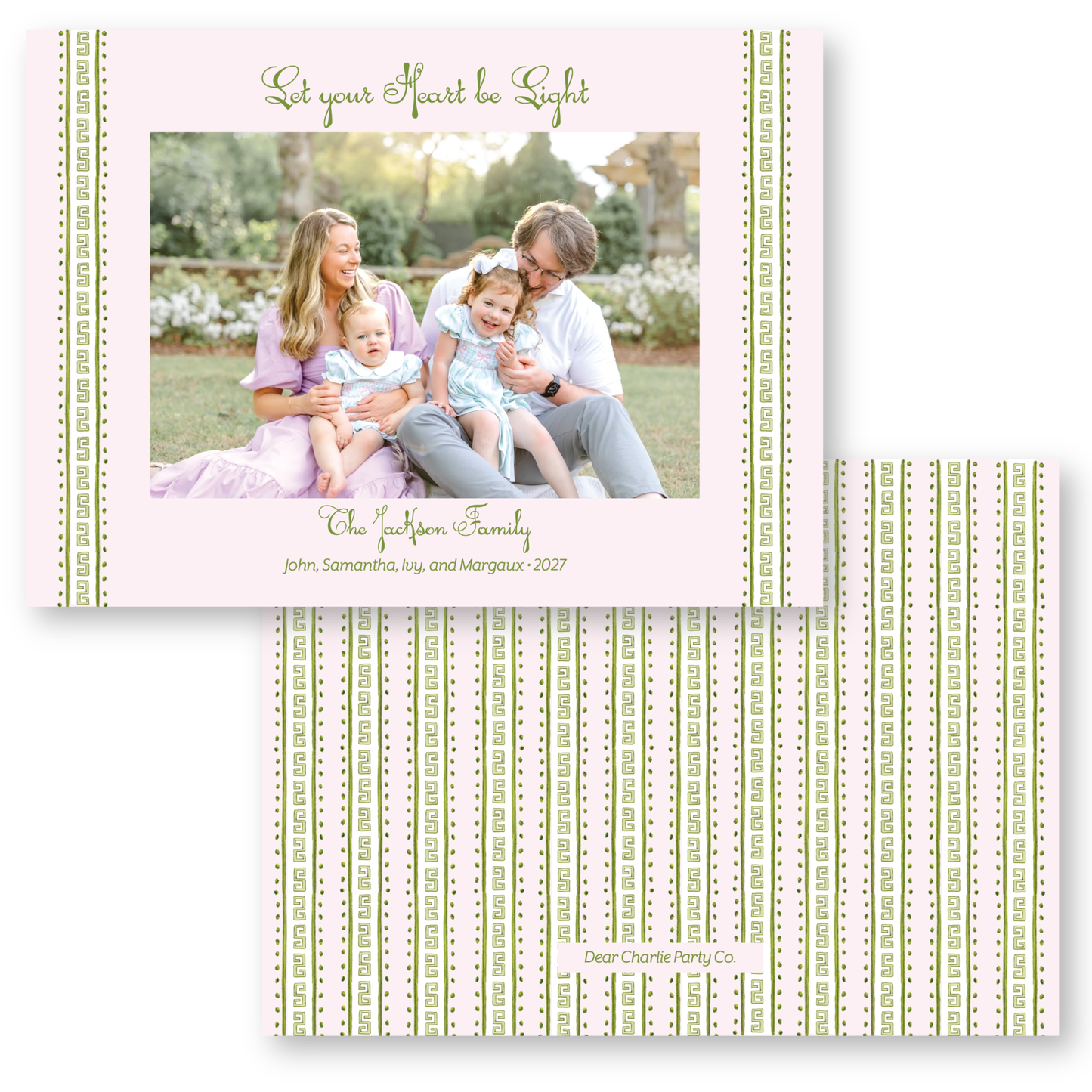 Greek Key Border Pink Holiday Card | 5x7 Holiday Photo Card with Envelope