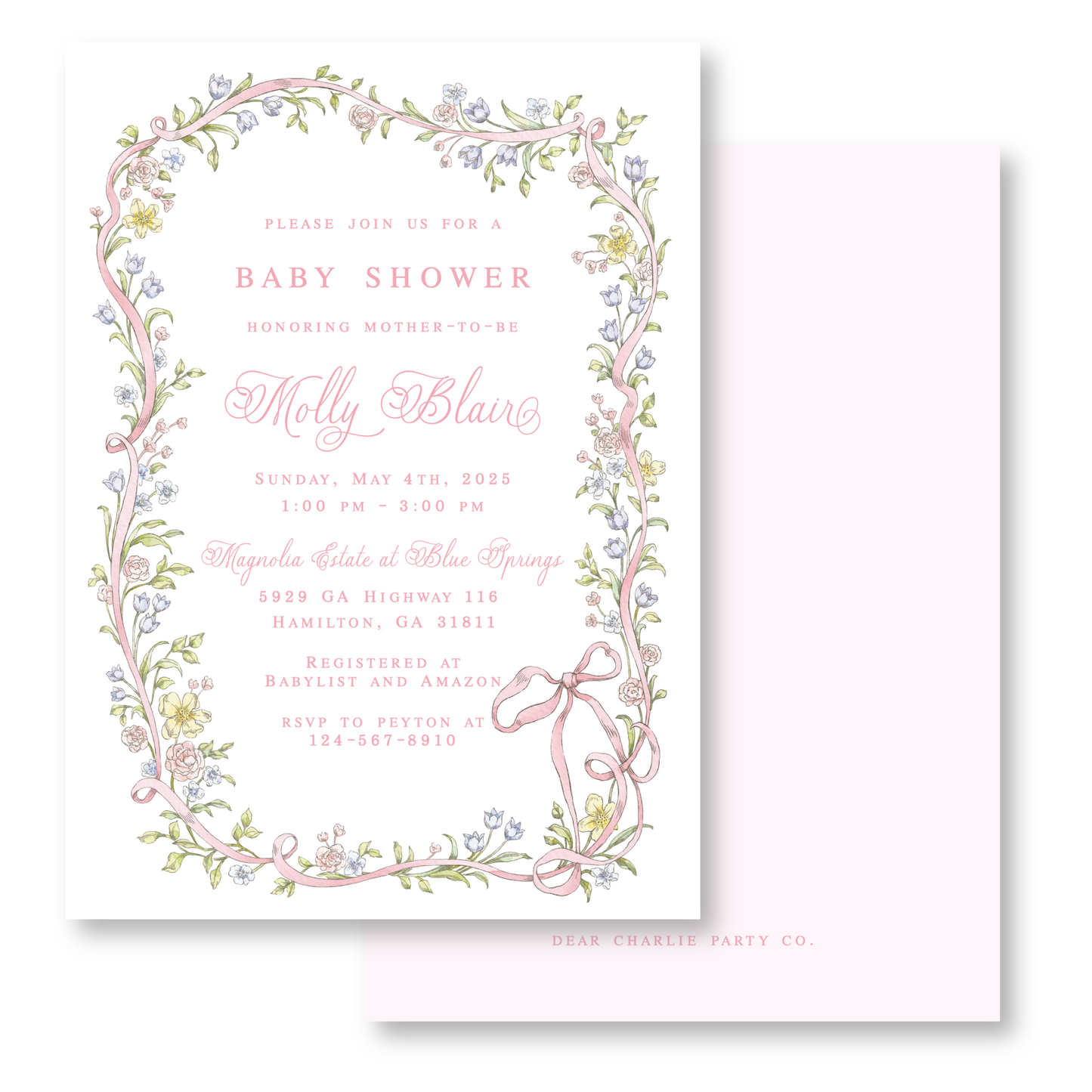 Floral Frame Girl Baby Shower Invitation