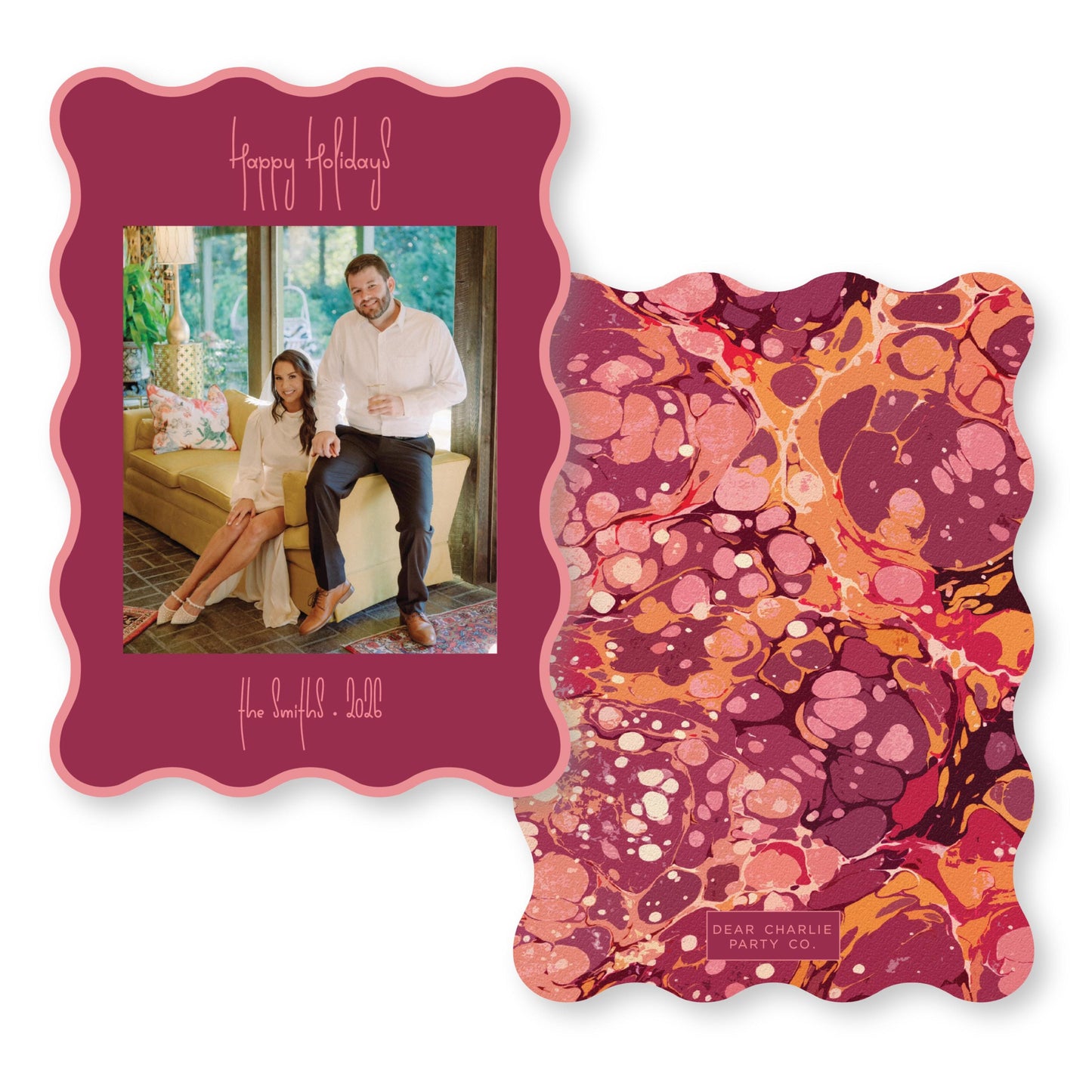 PRINTED Die Cut Holiday Card | Swirly Season in Berry Wavy Card | 5x7 Holiday Photo Card with Envelope