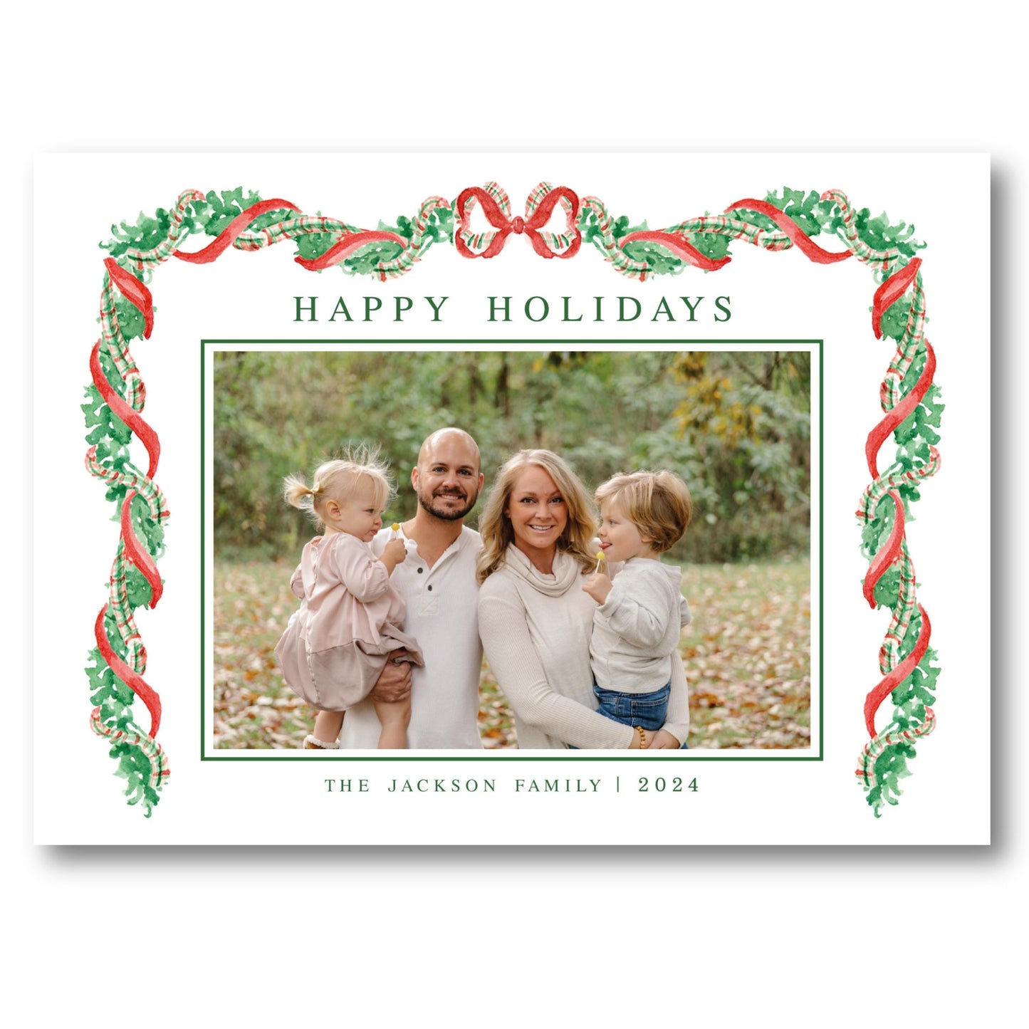 a holiday card with an image of a family