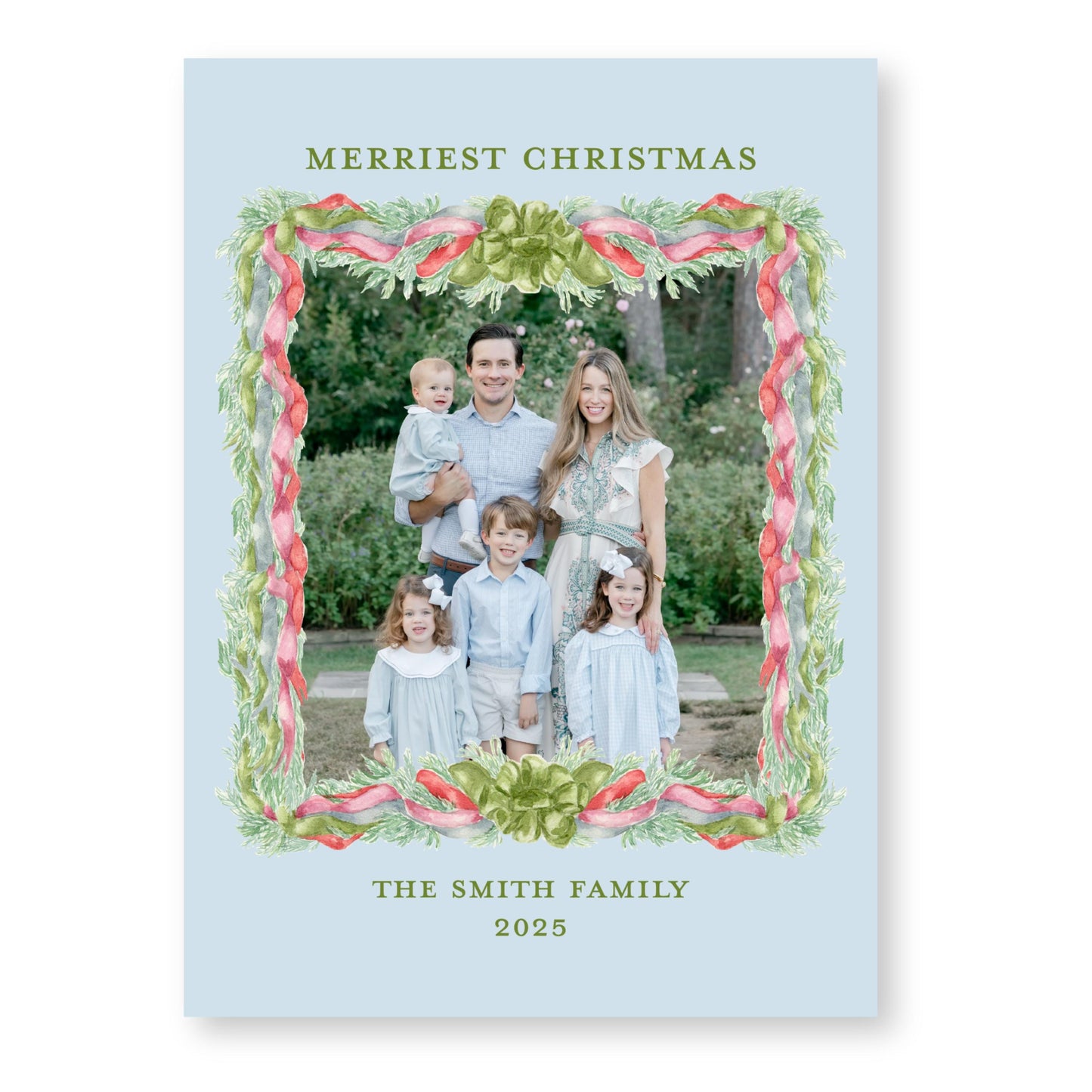 Velvet Trimmings in Blue | 5x7 Holiday Photo Card with Envelope