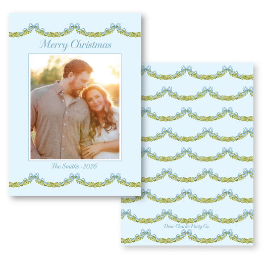 Merry Little Garland Border Blue | 2026 Exclusive Art Holiday Card