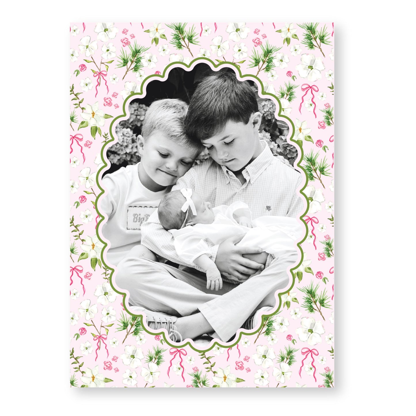Merry Magnolias in Pink | 5x7 Holiday Photo Card with Envelope