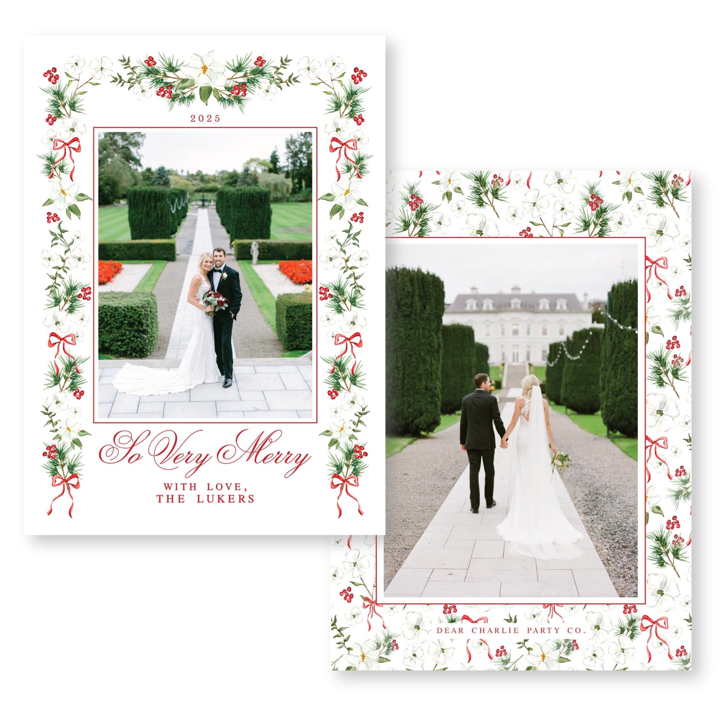 Merry Magnolias in Red | 5x7 Holiday Photo Card with Envelope