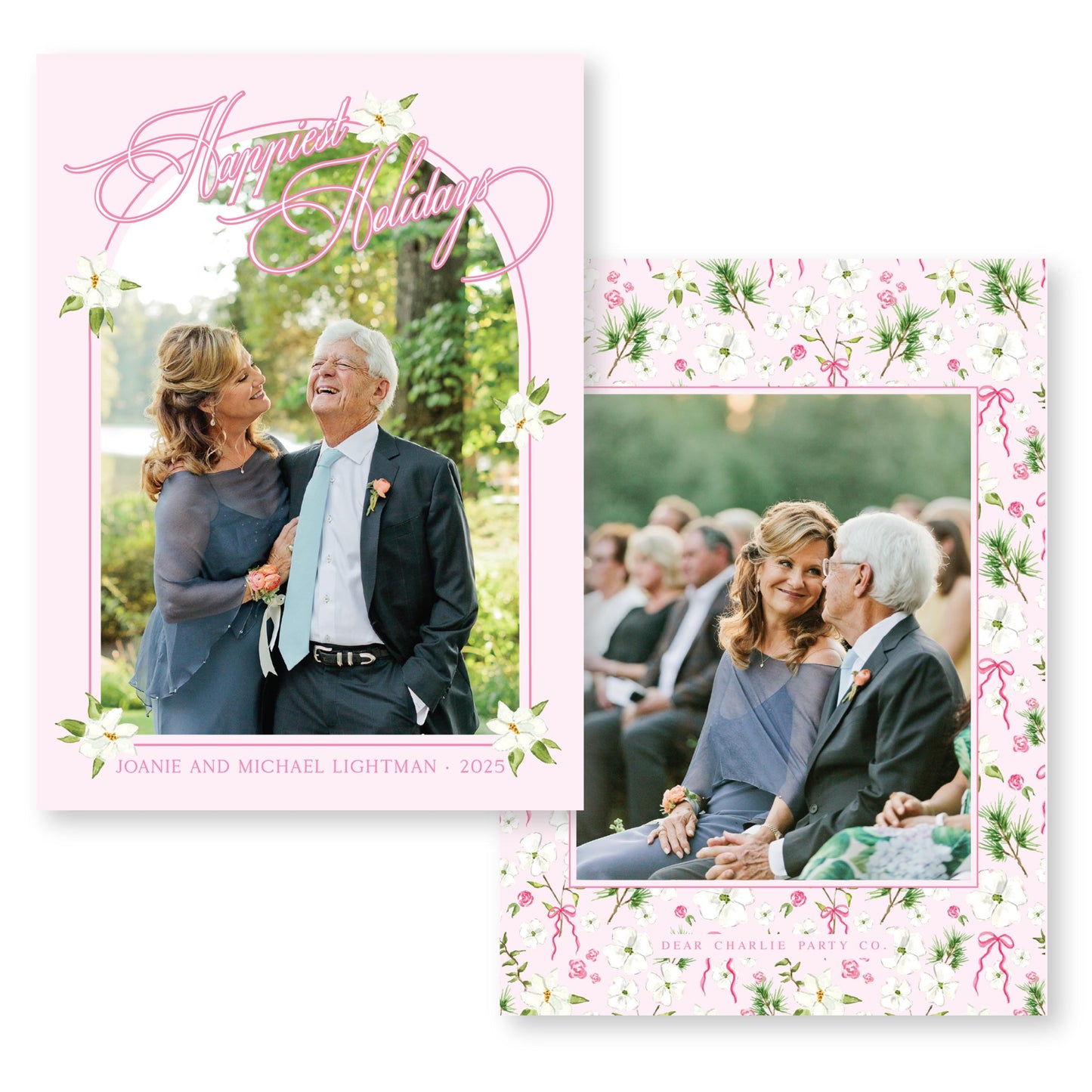 Merry Magnolias Arch in Pink, | 5x7 Holiday Photo Card with Envelope
