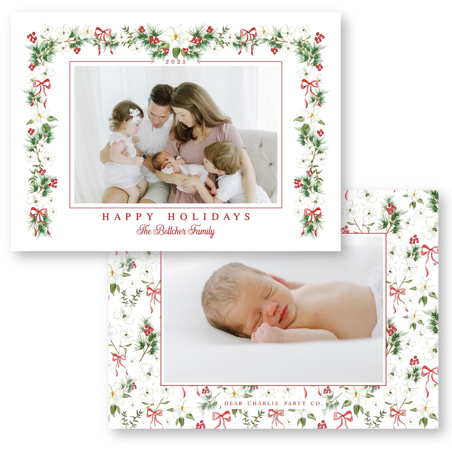 Merry Magnolias in Red | 5x7 Holiday Photo Card with Envelope