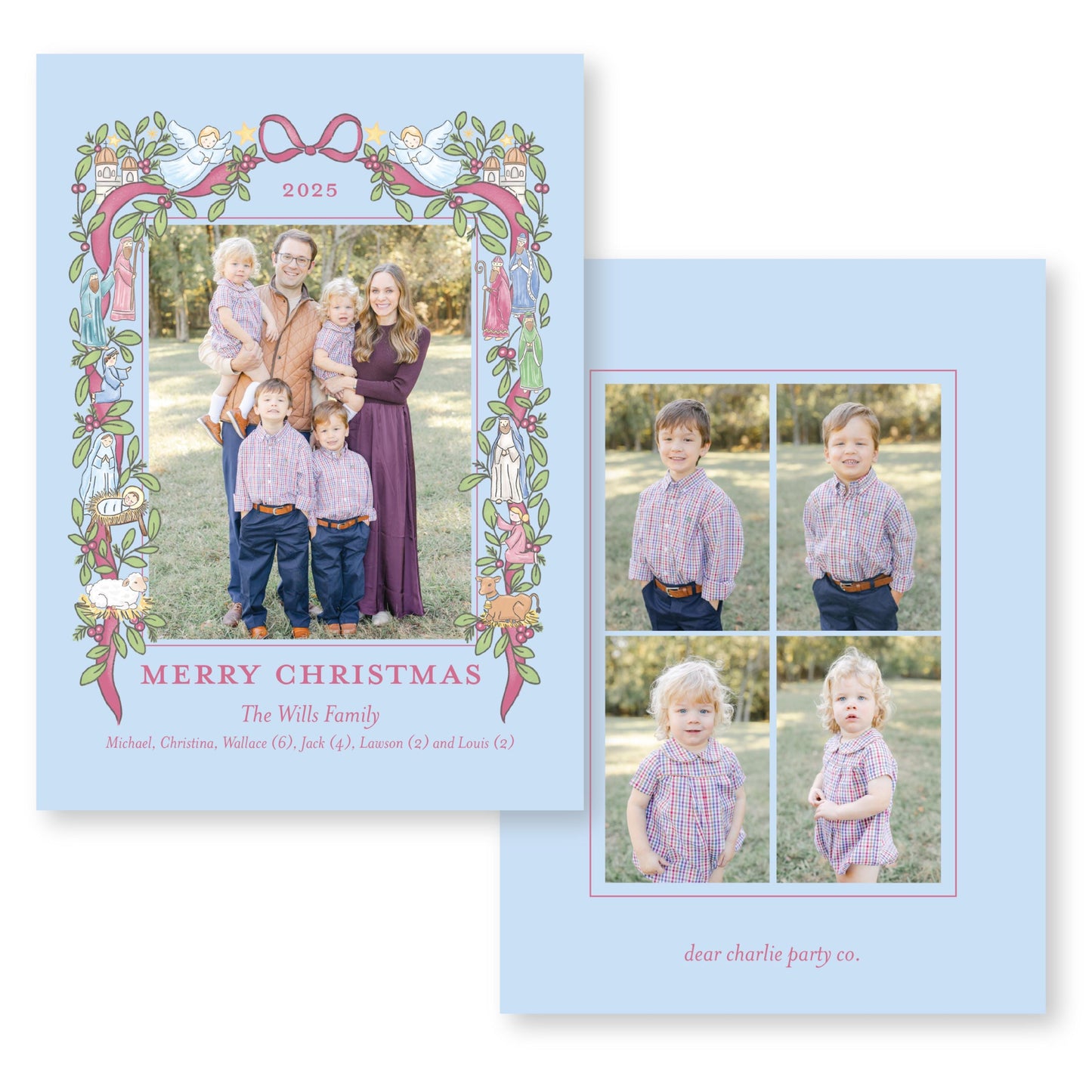 The Nativity Story in Berry and Blue | 5x7 Holiday Photo Card with Envelope