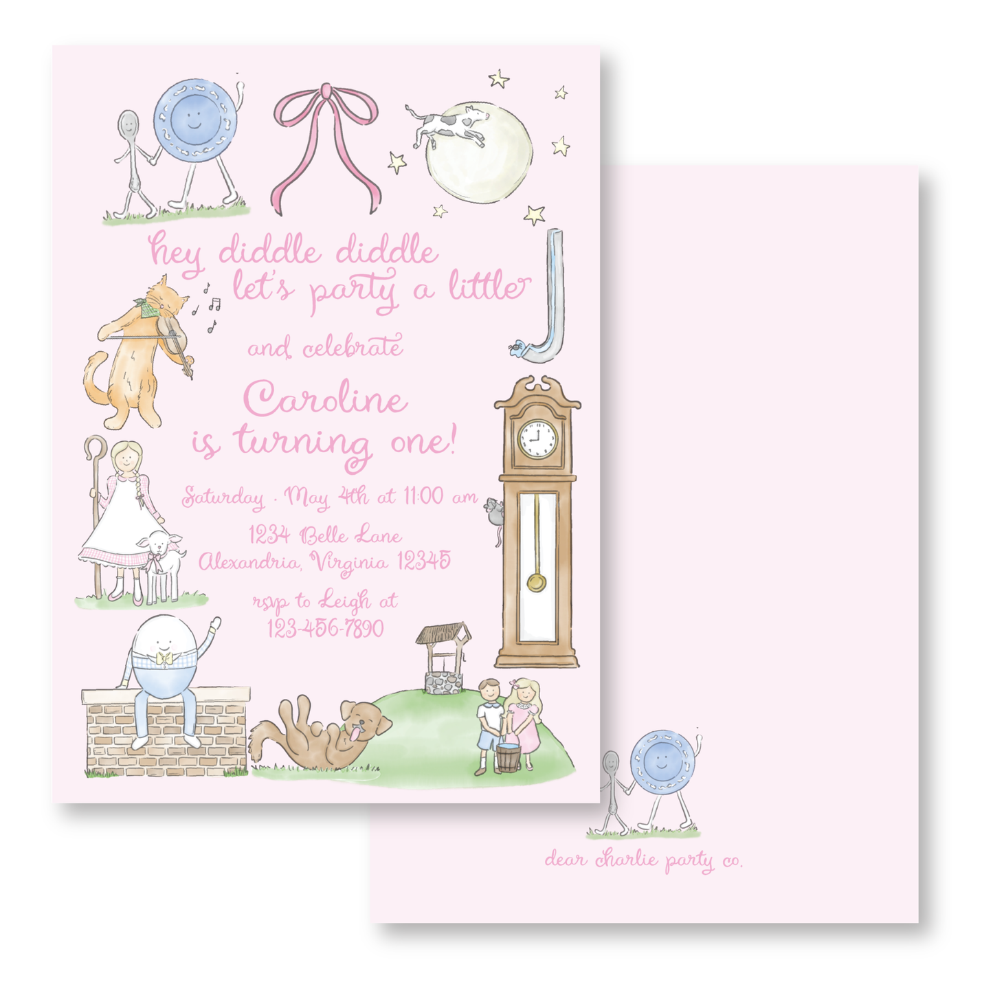 Nursery Rhyme Birthday Invitation in Pink