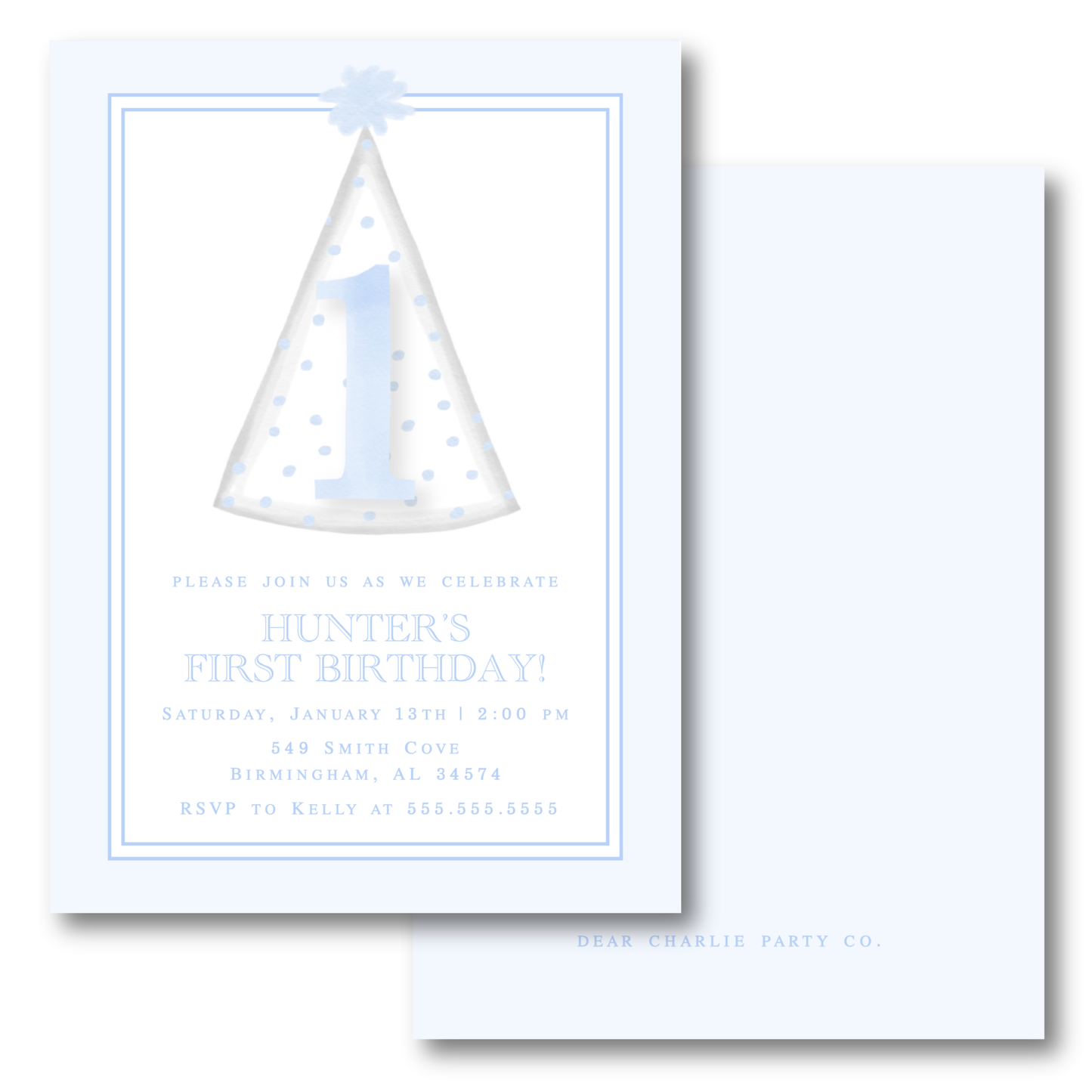 Blue Party Hat Birthday Invitation