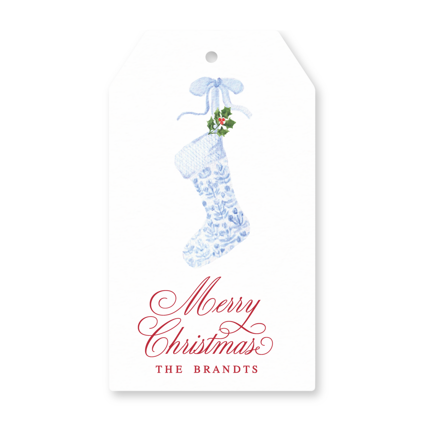 Blue Stocking Gift Tag – Hanging Holiday Label Sticker With String