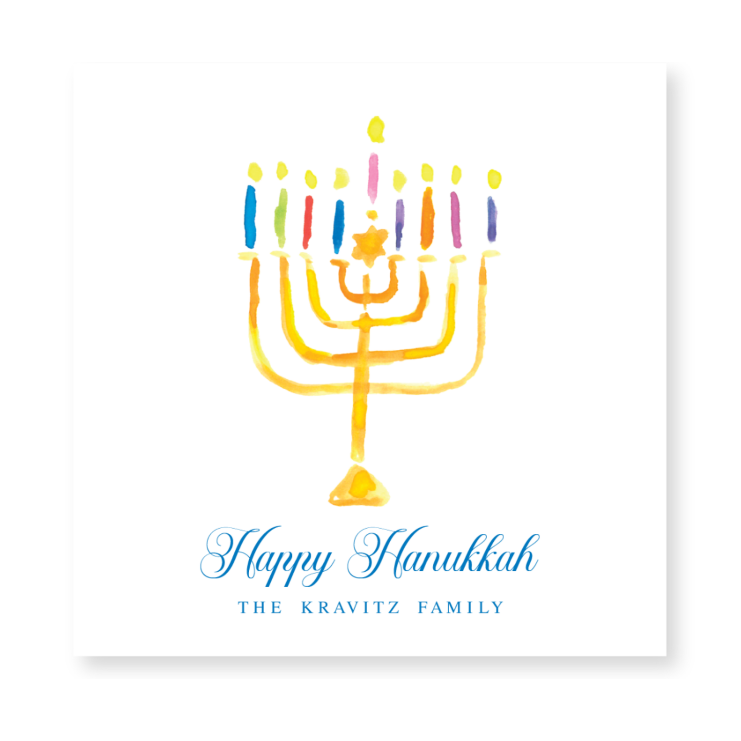 a hanukkah card with a menorah on it