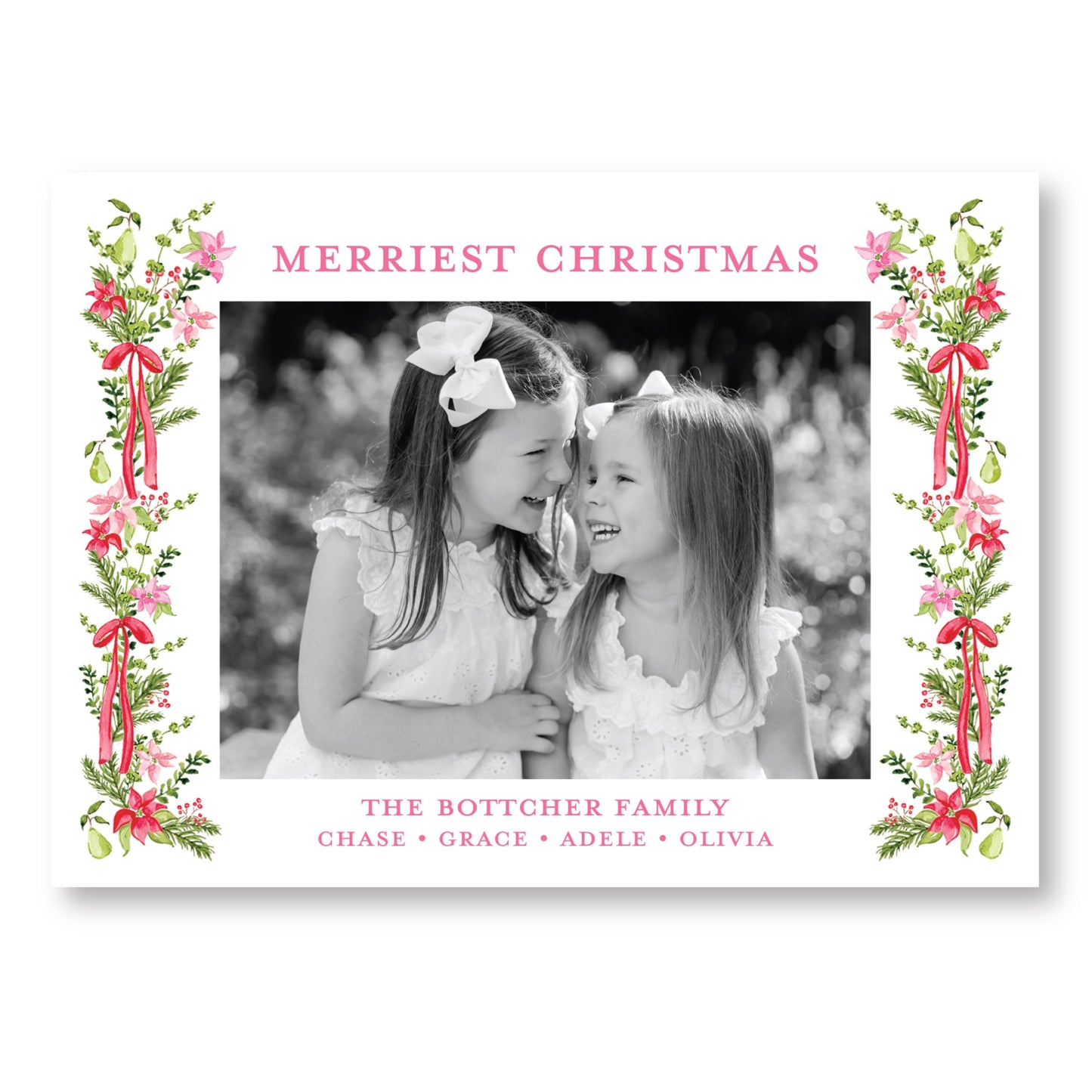 Petals and Pears Frame White Horizontal Card | 5x7 Holiday Photo Card with Envelope