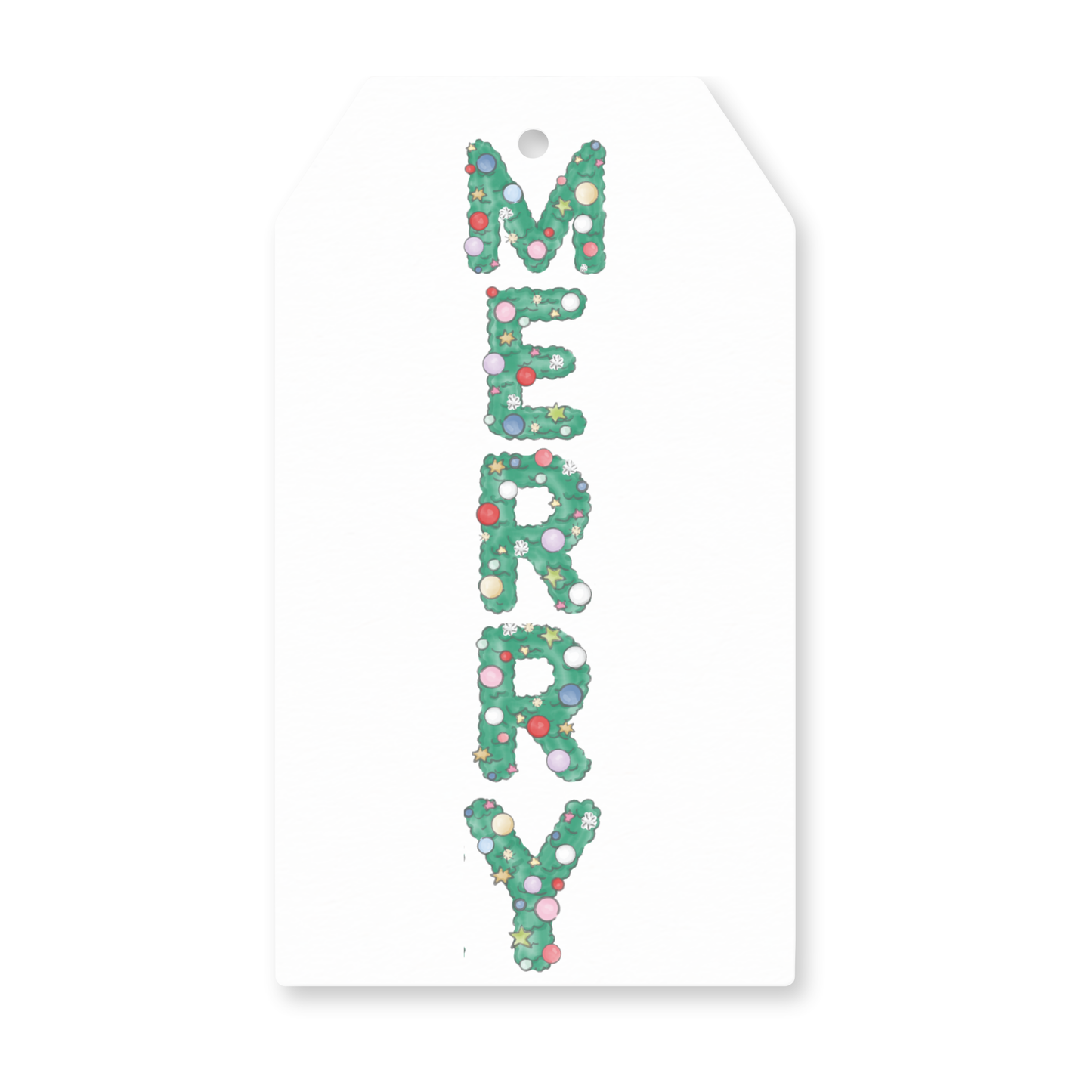 a christmas gift tag with the word merry on it