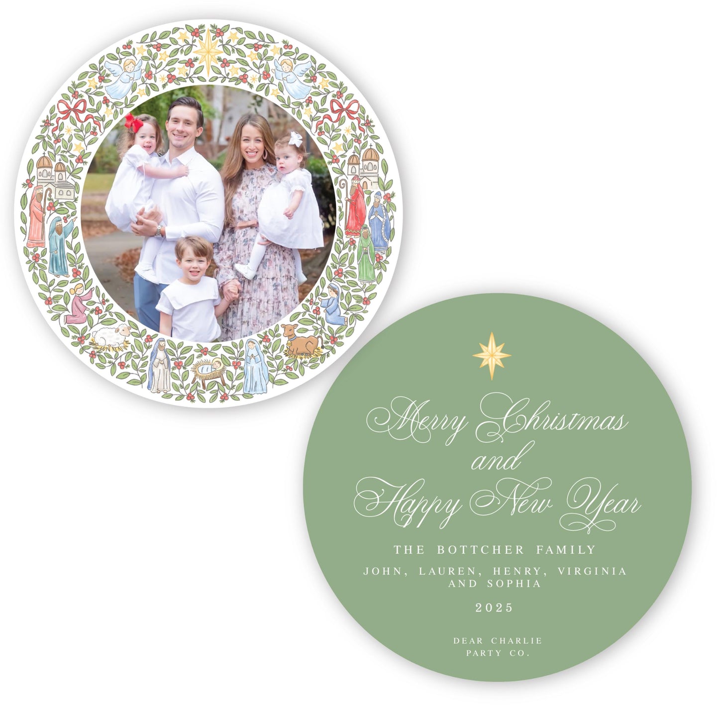 PRINTED Die-Cut Holiday Card | The Nativity Story Circle | Circle Holiday Photo Card with Envelope