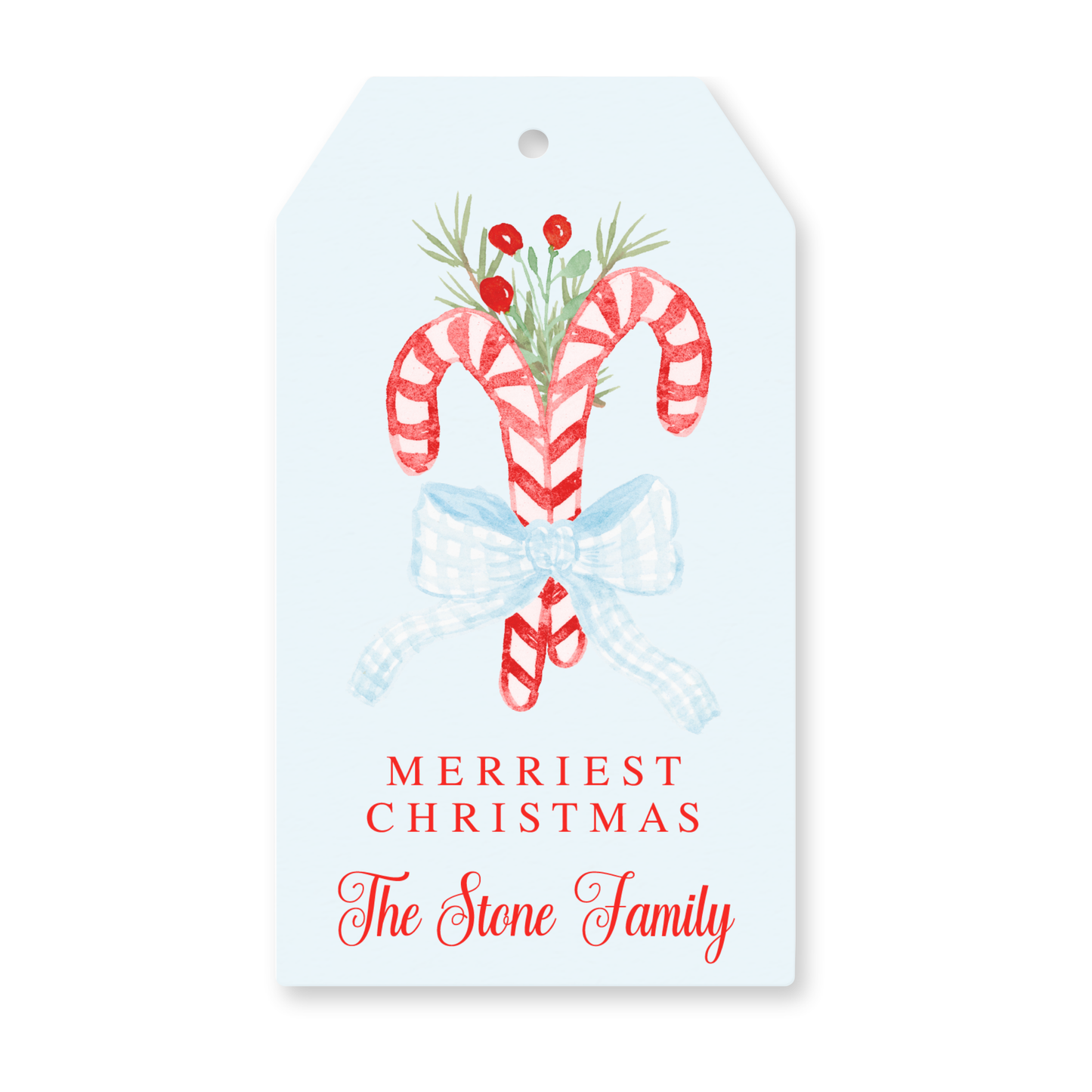 a christmas gift tag with candy canes and holly