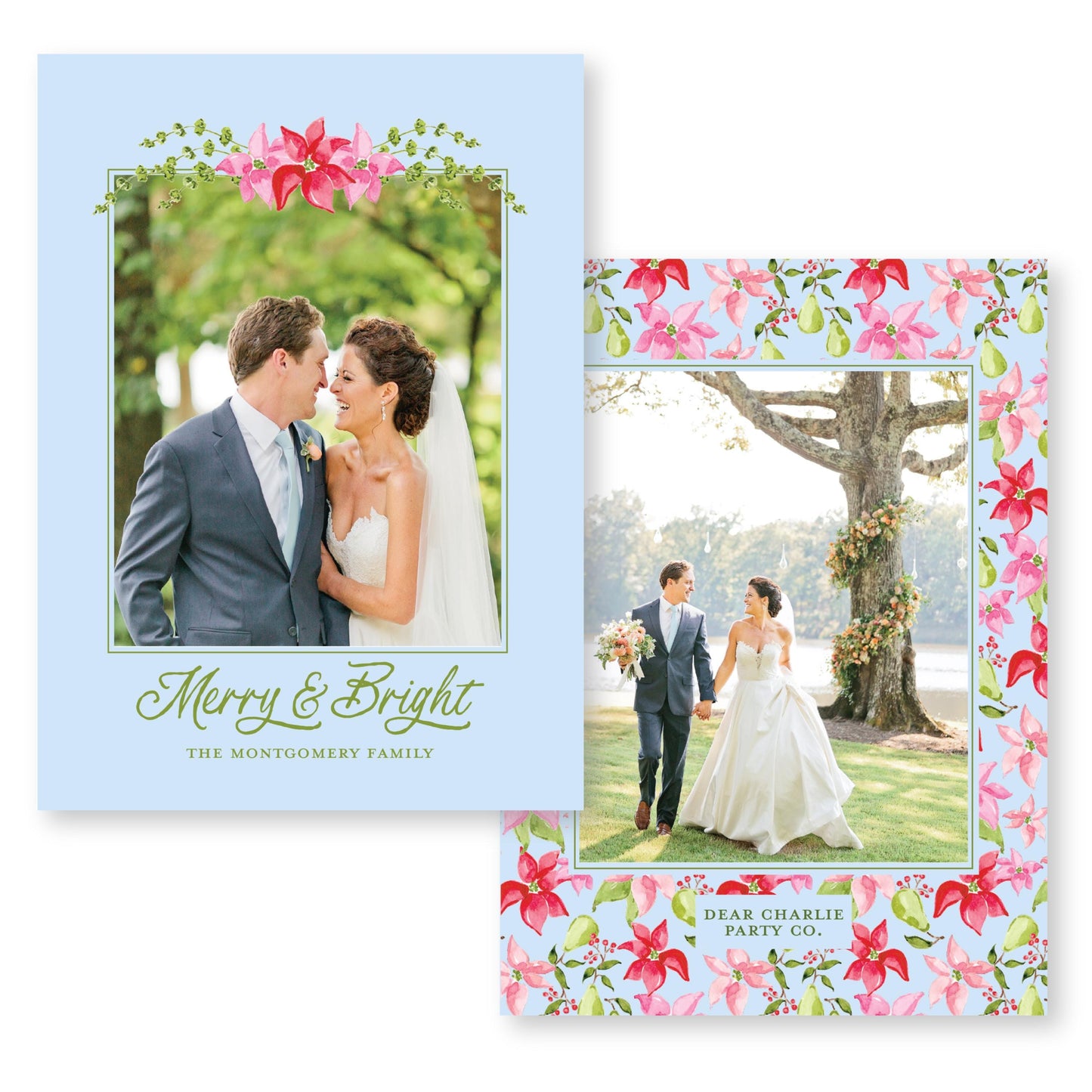 Petals and Pears Card in Blue | 5x7 Holiday Photo Card with Envelope
