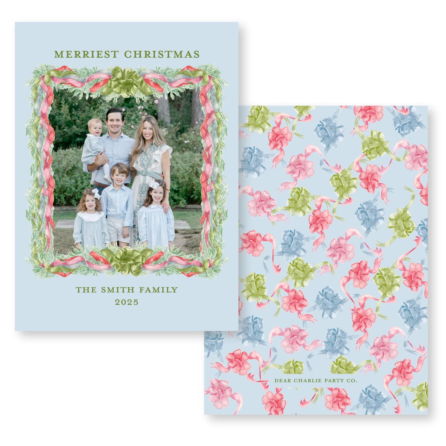 Velvet Trimmings in Blue | 5x7 Holiday Photo Card with Envelope