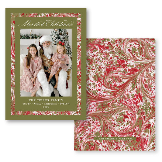 Merry Marble Traditional Trim Green | 2026 Holiday Card
