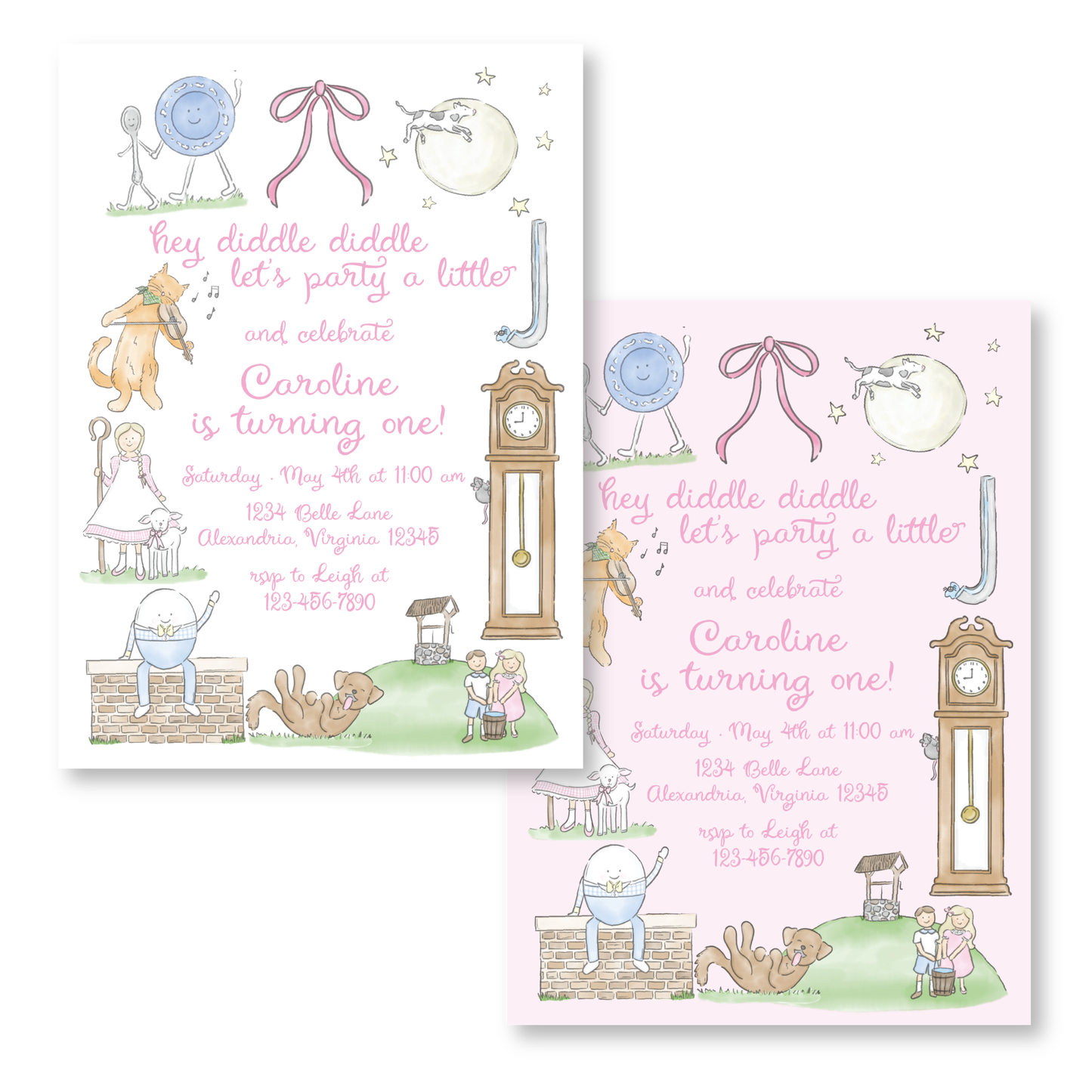 Nursery Rhyme Birthday Invitation in Pink