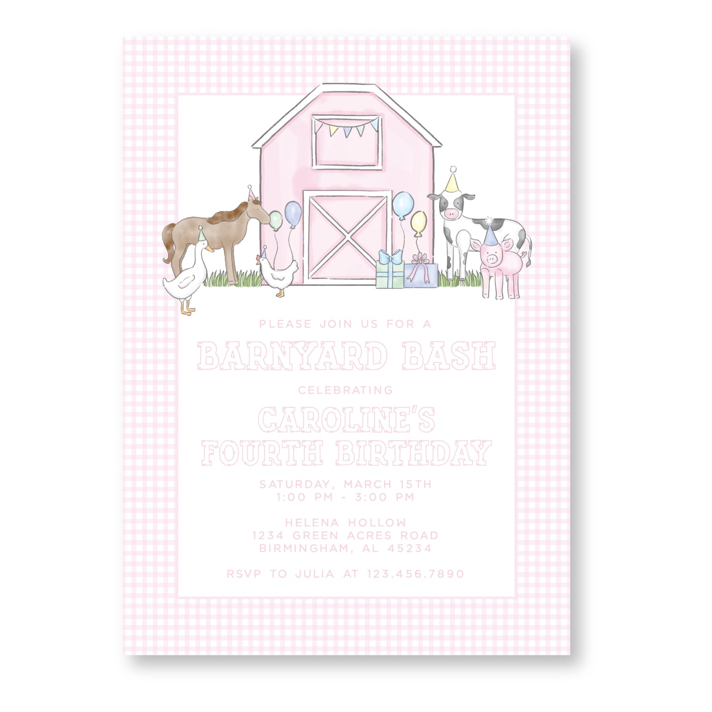 Barnyard Bash Invitation in Pink
