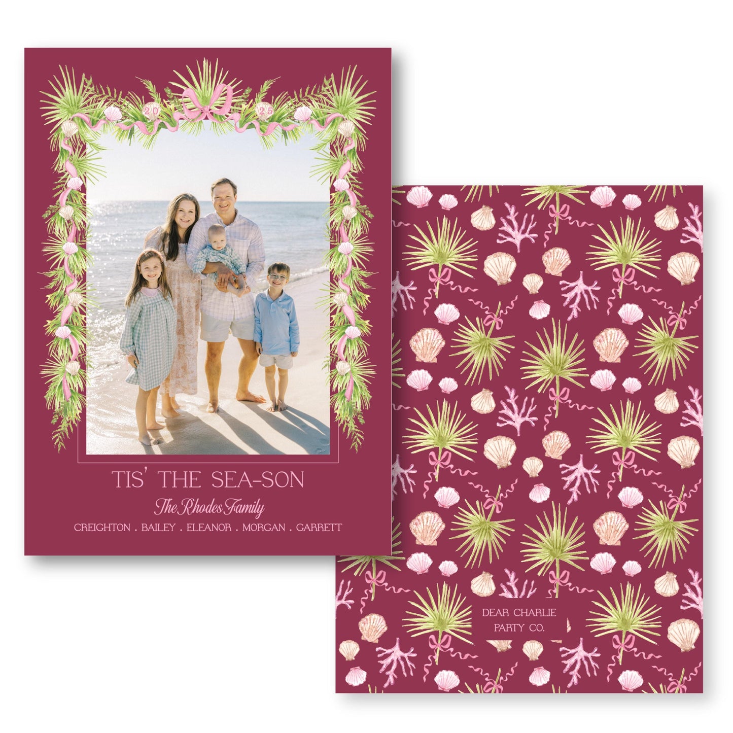 Holiday in the Sun Card in Berry | 5x7 Holiday Photo Card with Envelope