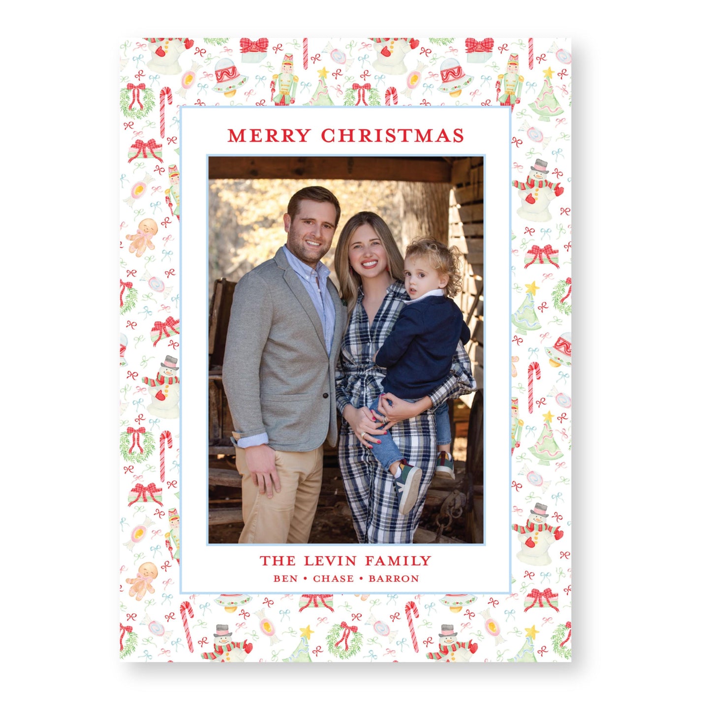 Santas Staples Patterned | 5x7 Holiday Photo Card with Envelope
