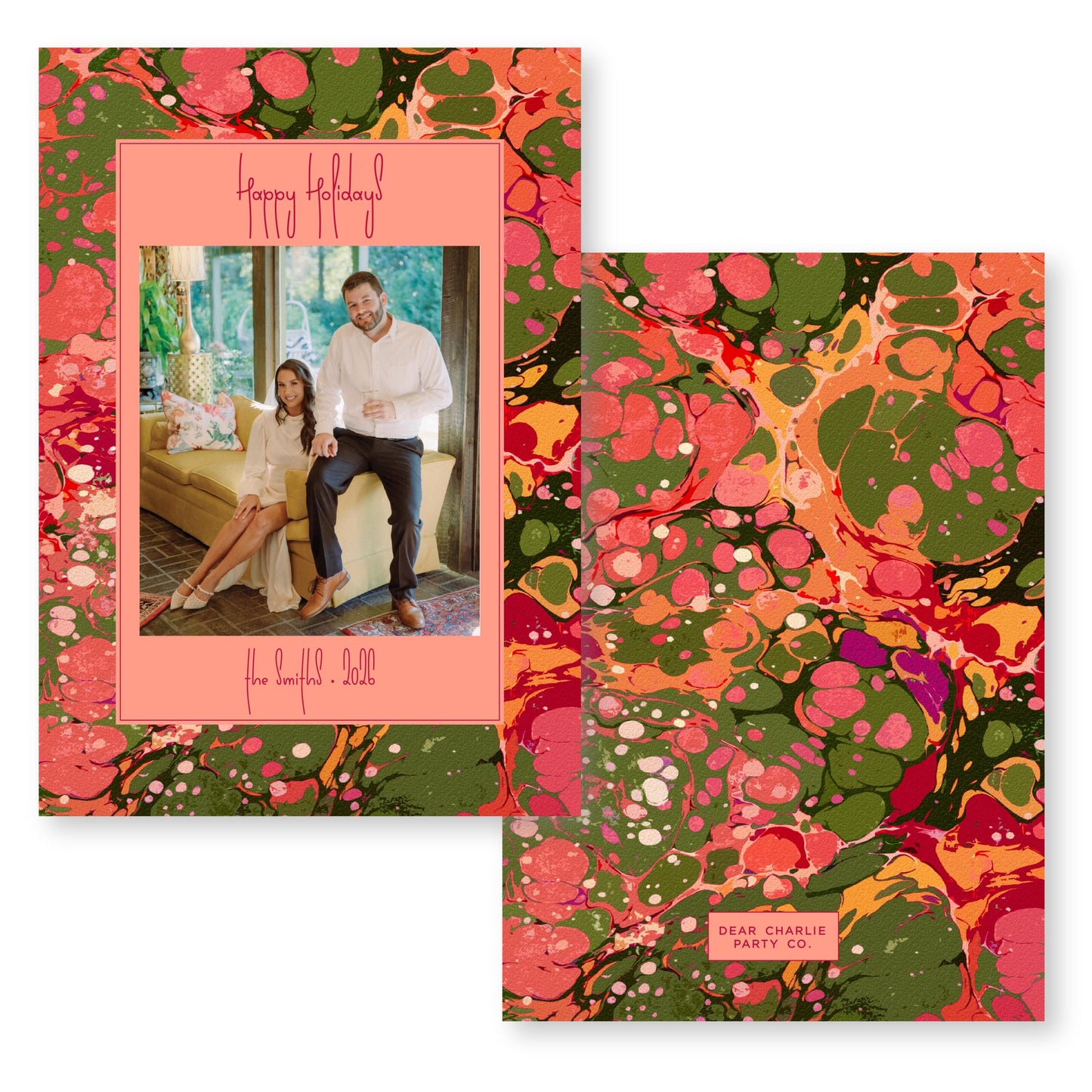 Marble Merriment in Peach Card | 5x7 Holiday Photo Card with Envelope