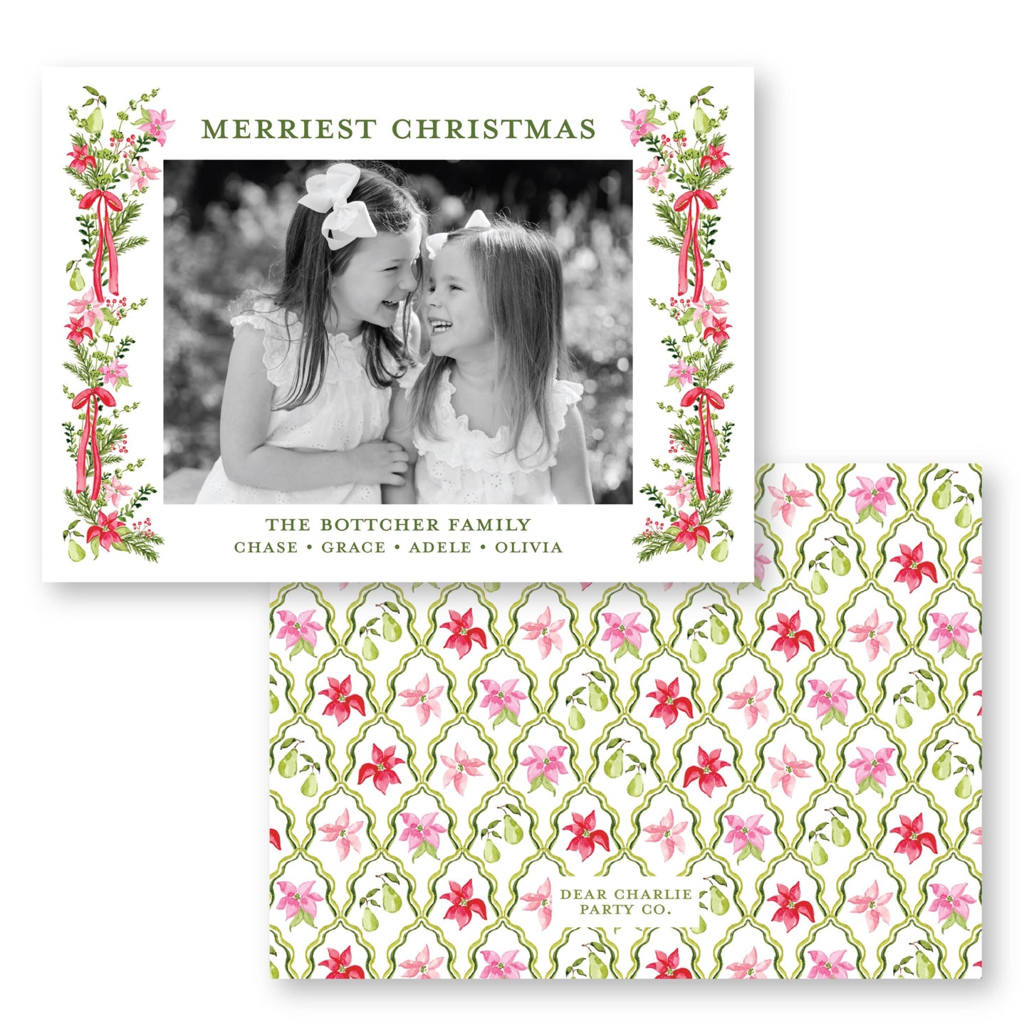 Petals and Pears Frame White Horizontal Card | 5x7 Holiday Photo Card with Envelope
