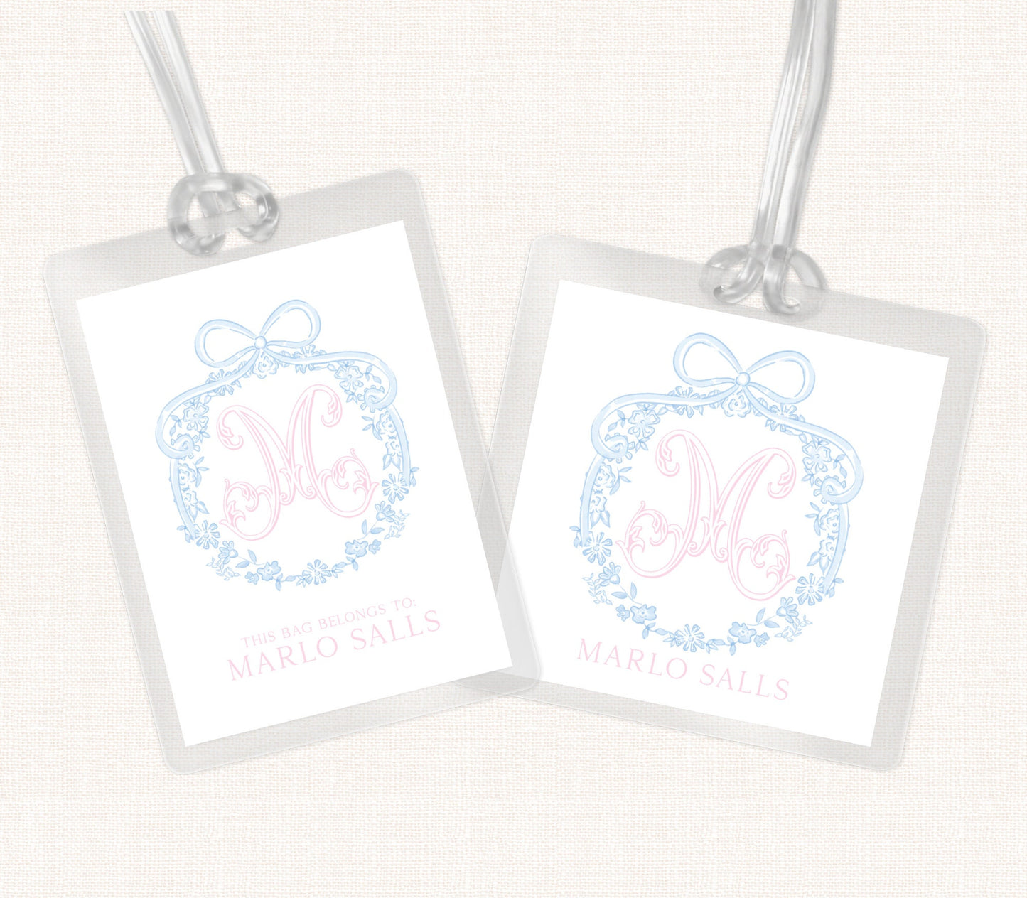 Floral Wreath Monogram Bag Tag, Monogram Bag Tag, Girl Bag Tag